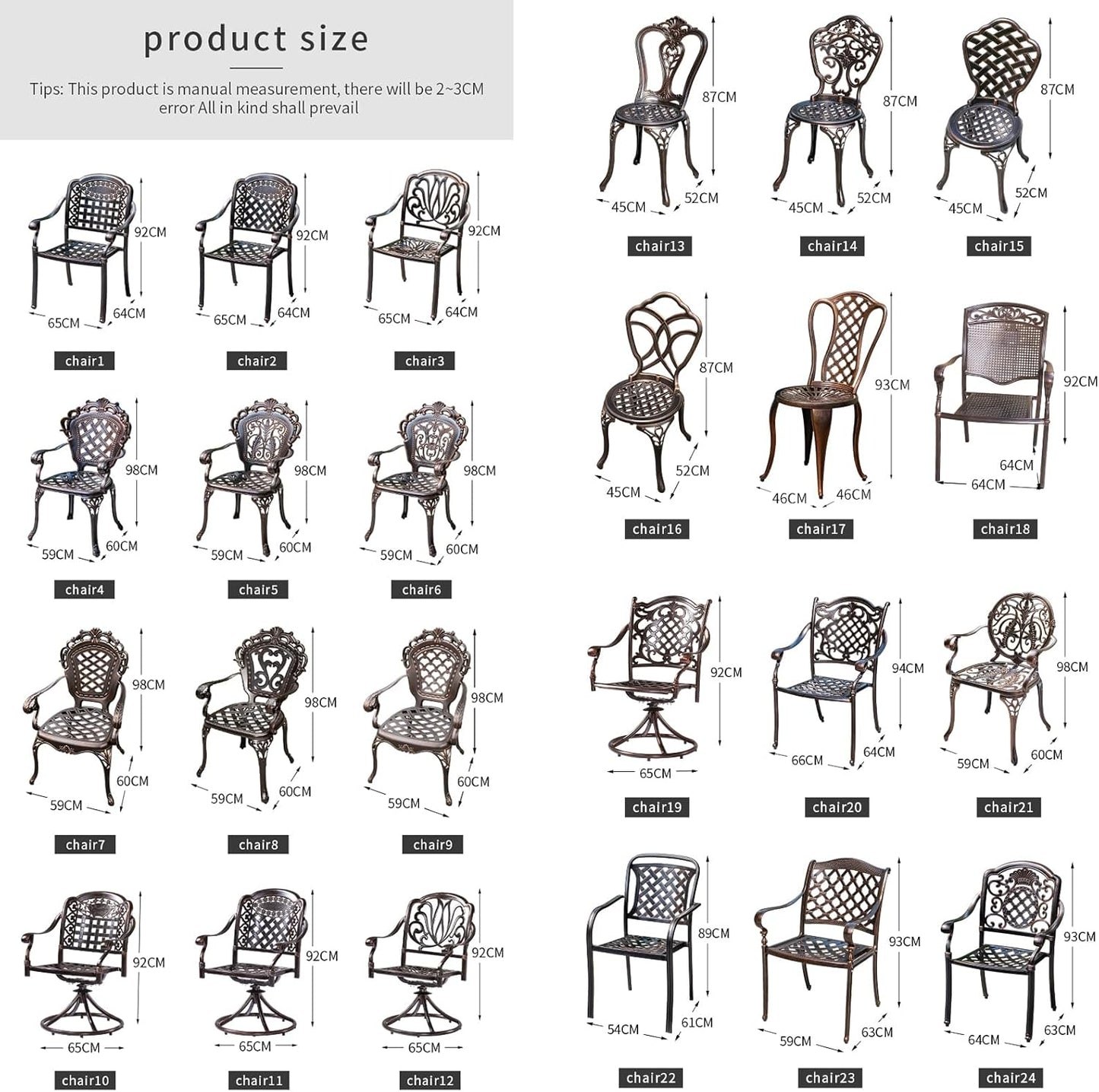 Outdoor Dining Chair Cast Aluminum Patio Chairs Set of 2 All-Weather Patio Dining Chair with Adjustable Feet for Backyard Garden (YLSB Chair)