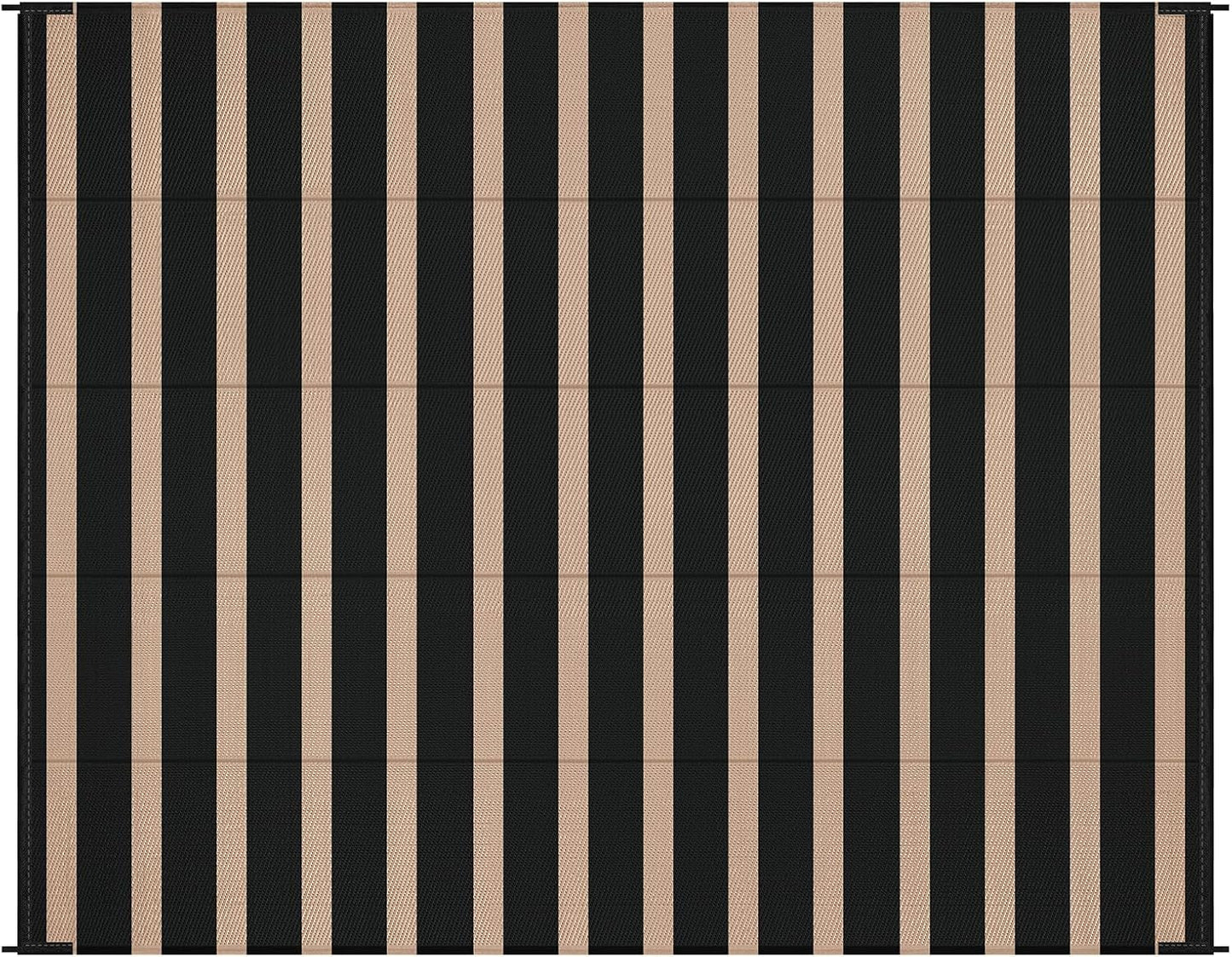 Vaukki Waterproof Outdoor Rug 8x10, Reversible Striped Patio Rug, Lightweight Plastic Straw Camping Mat, Indoor Outdoor RV Carpet for Outsides, Patio, Camping, Balcony, RV and Deck, Black and Beige