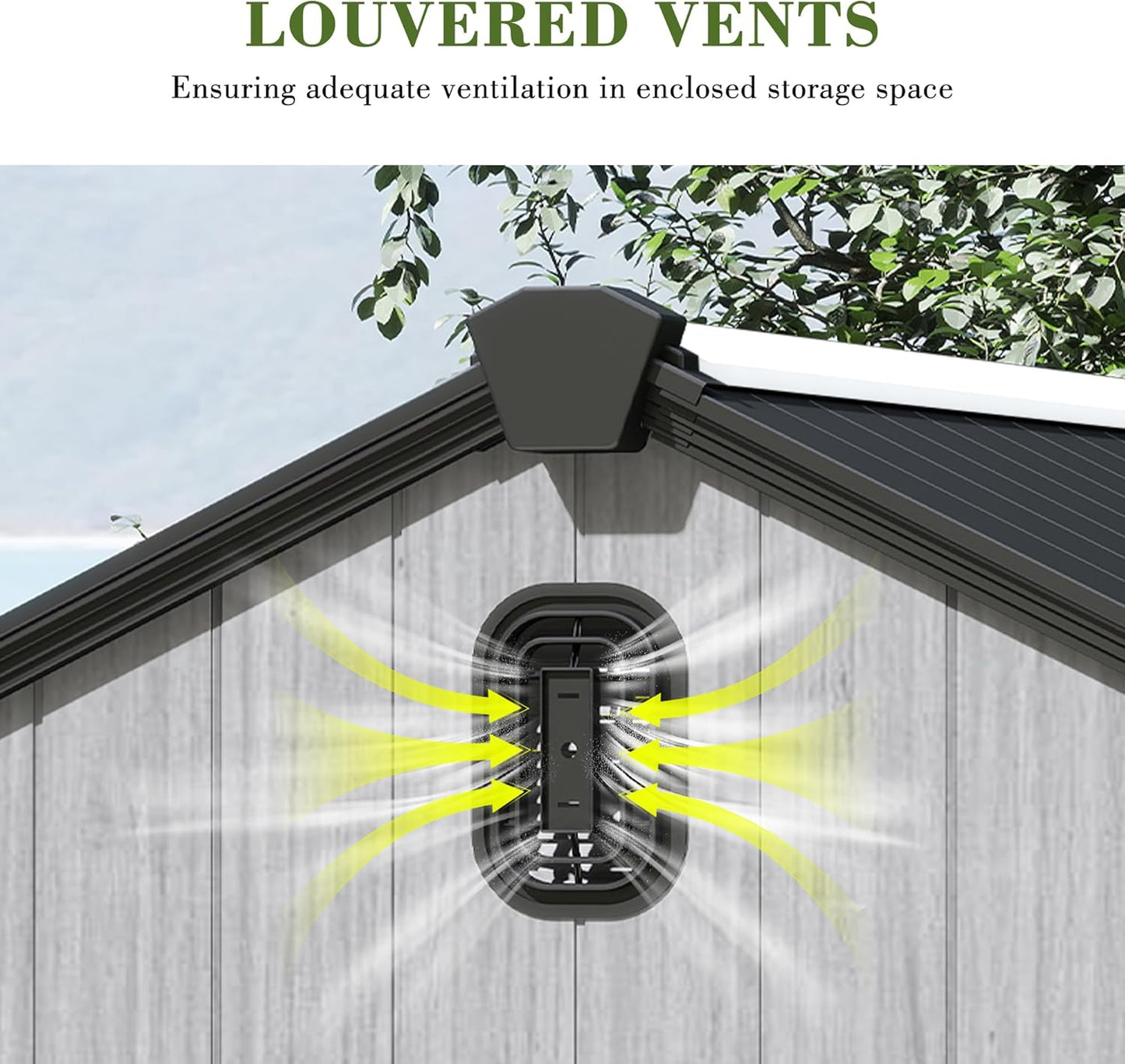 Domi 8x6FT Outdoor Resin Storage Shed with Transparent Windows & Louvered Vents, Plastic Tool Shed with Double Lockable Doors & Gable Roof, Outside Garden Shed for Backyard, Patio, Lawn, Grey