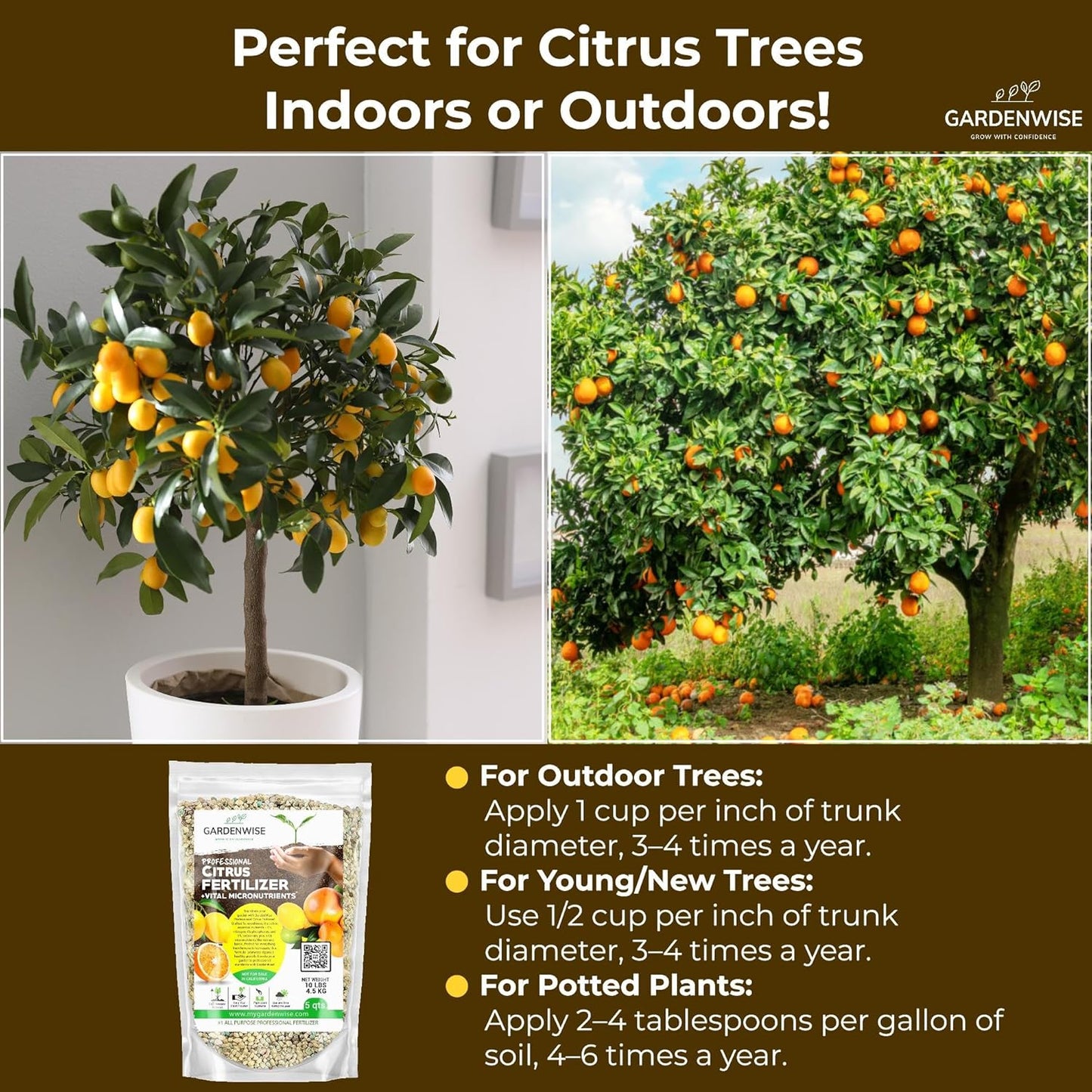 Professional Citrus Fertilizer + Vital Micronutrients; Perfect Balanced NPK for All Citrus; for Indoor and Outdoor Plants; Orange, Lime, Avocado and Lemon Tree Fertilizer (3 QUARTS)
