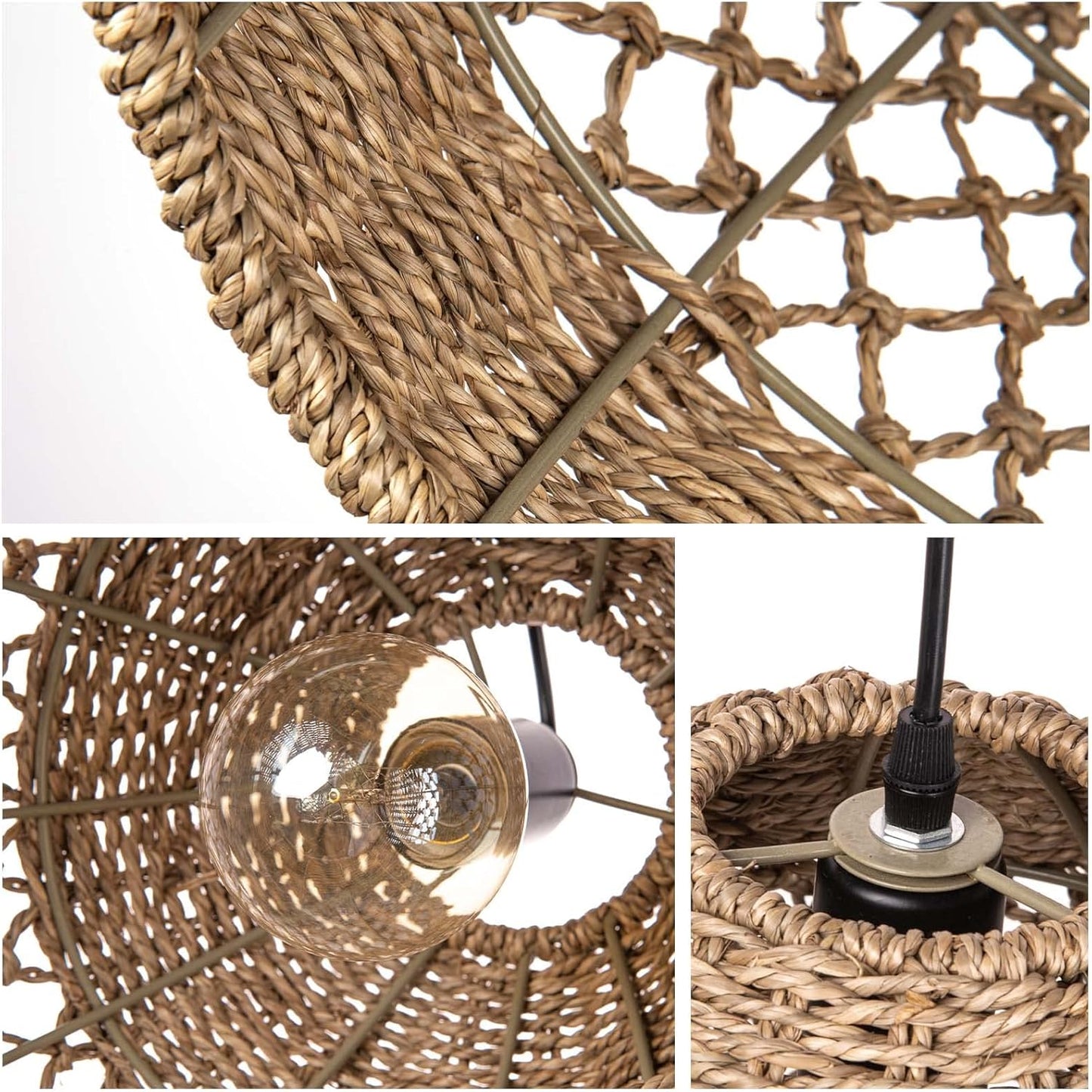 Arturesthome Woven Pendant Light, Modern Boho Hanging Lamp with Handwoven Rattan Shade, Farmhouse Coastal Pendant Light Fixtures for Kitchen Island, Dining Room, Bar, Foyer Hallway D 13.7in