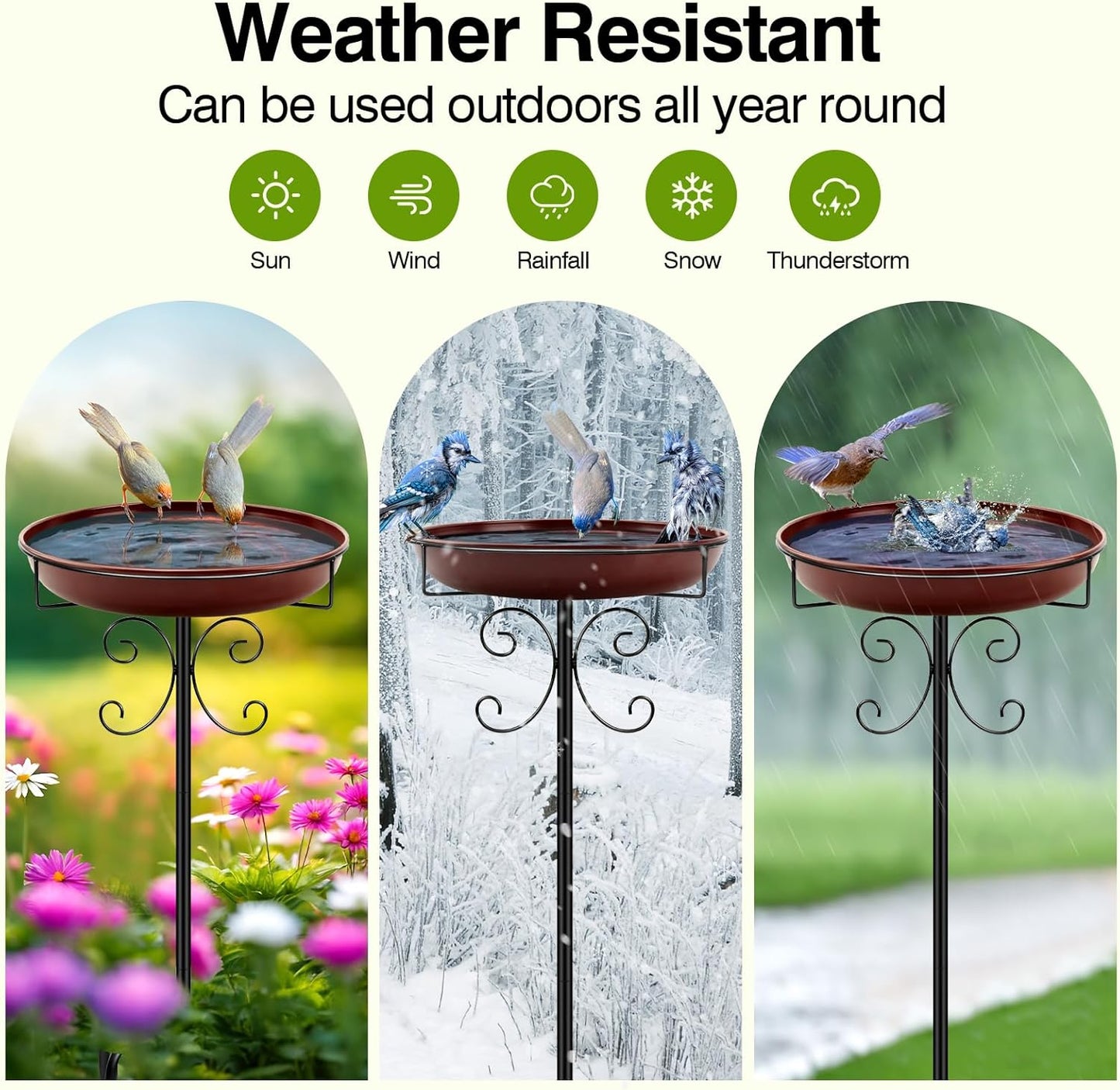 Daoeny Heavy Duty Bird Baths for Outdoors, 35In Outdoor Freestanding Birdbaths & Birdfeeder, Bird Bath Feeder Bowl with Metal Stake Garden Patio Yard Lawn Decor, Upgraded 5-Pronged Base (Brown)