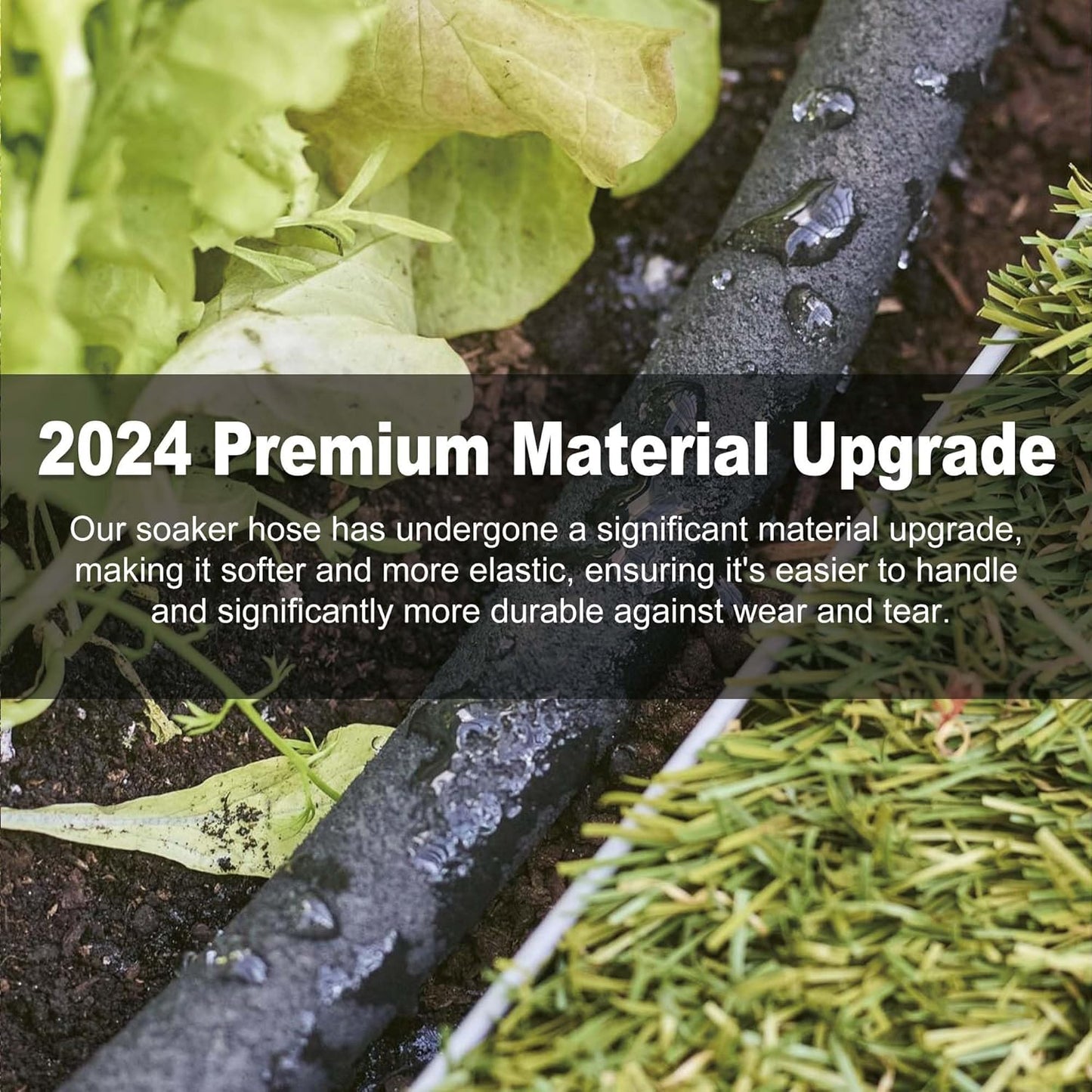 50FT Soaker Hose for Garden - 1/2" Diameter Heavy Duty Rubber Drip Irrigation Kit - Save 70% Water for Lawn/Flower Beds/Vegetable/Shrubs/Hedges