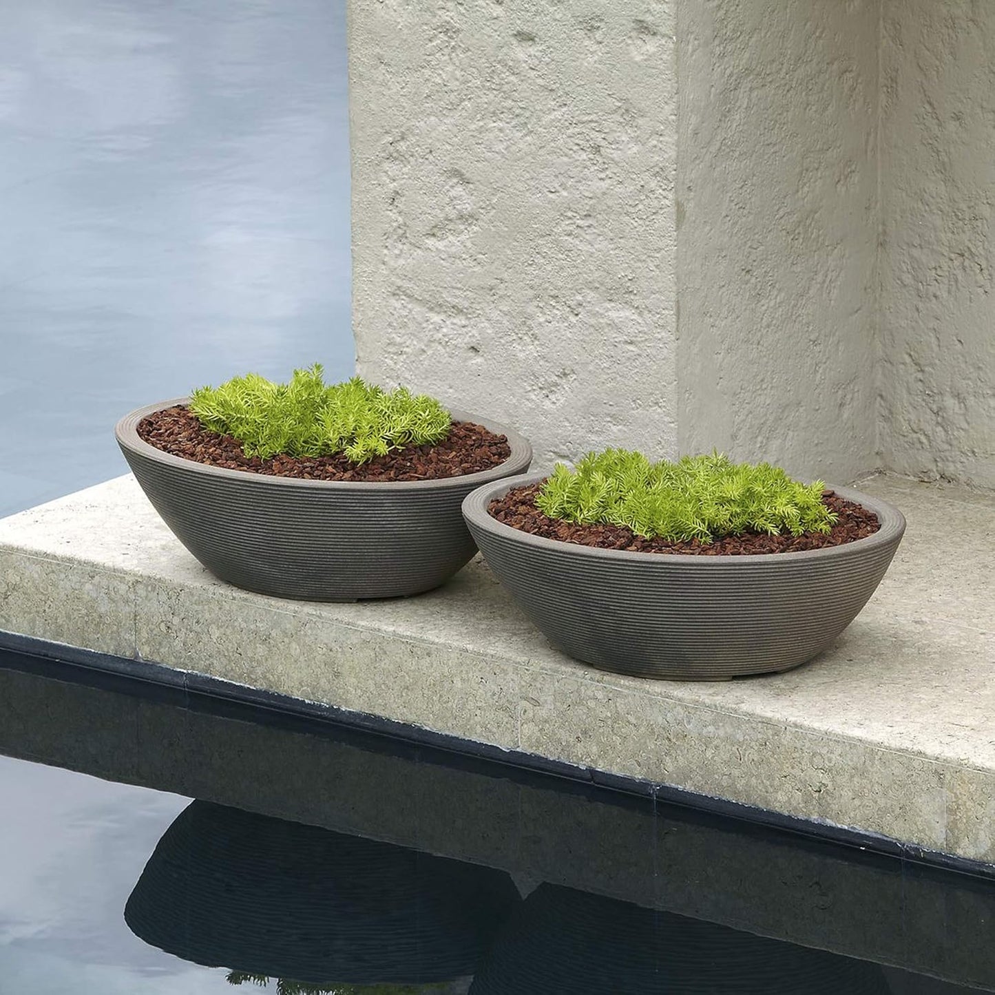 Crescent Garden Delano Oval Planter Bowl, Succulent Garden, Unique Indoor/Outdoor Double-Walled Plant Bowl with Plug- Oval Shape - 24" L x 17" W x 8" H (Slate)