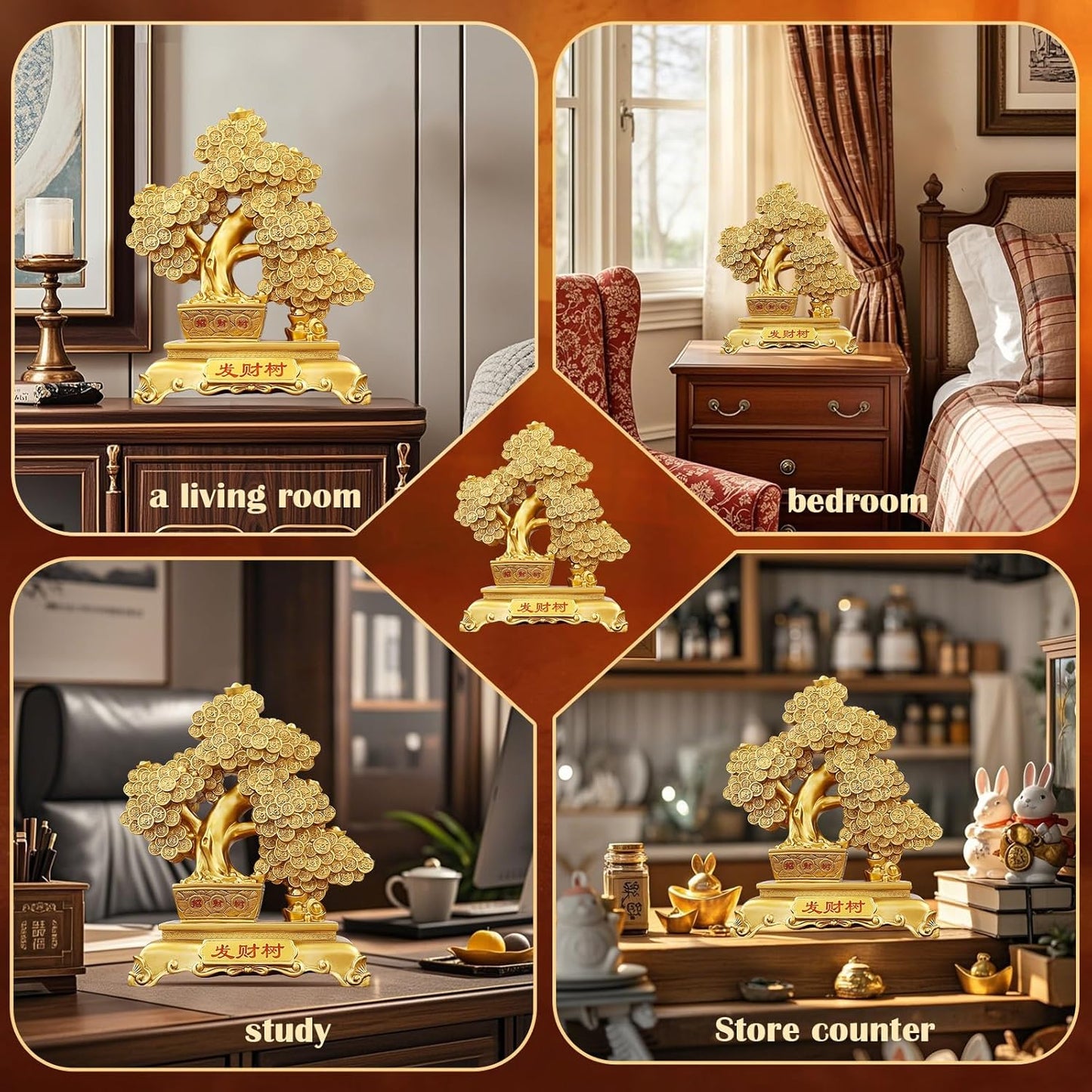 Top Resin Money Tree, Artificial Bonsai Tree - Feng Shui Decor & Gifts for Home, Feng Shui Statue, Chinese New Year Decoration, Chinese Decor & Gifts