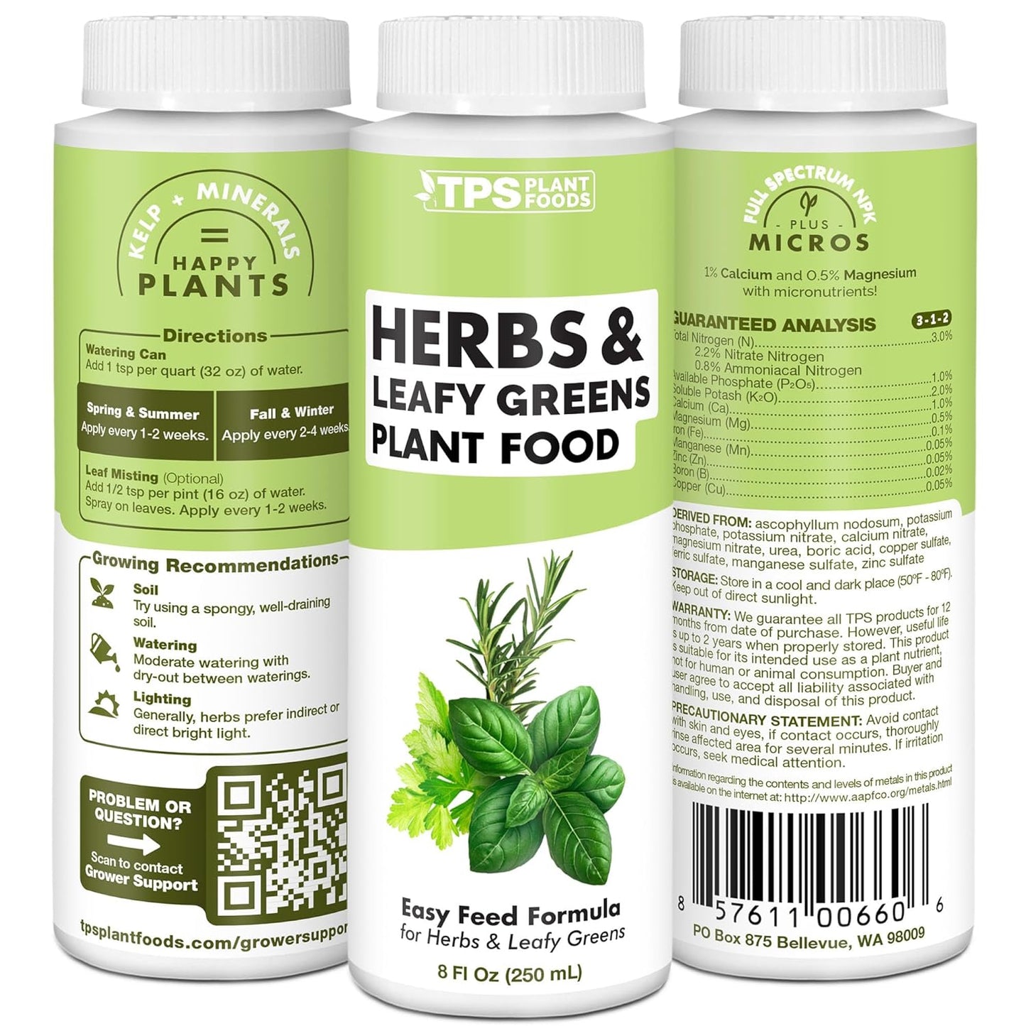 TPS NUTRIENTS Herb Plant Food for All Edible Herbs, Leafy Greens and Veggies, Liquid Houseplant Fertilizer, 1 Gallon (128 oz)