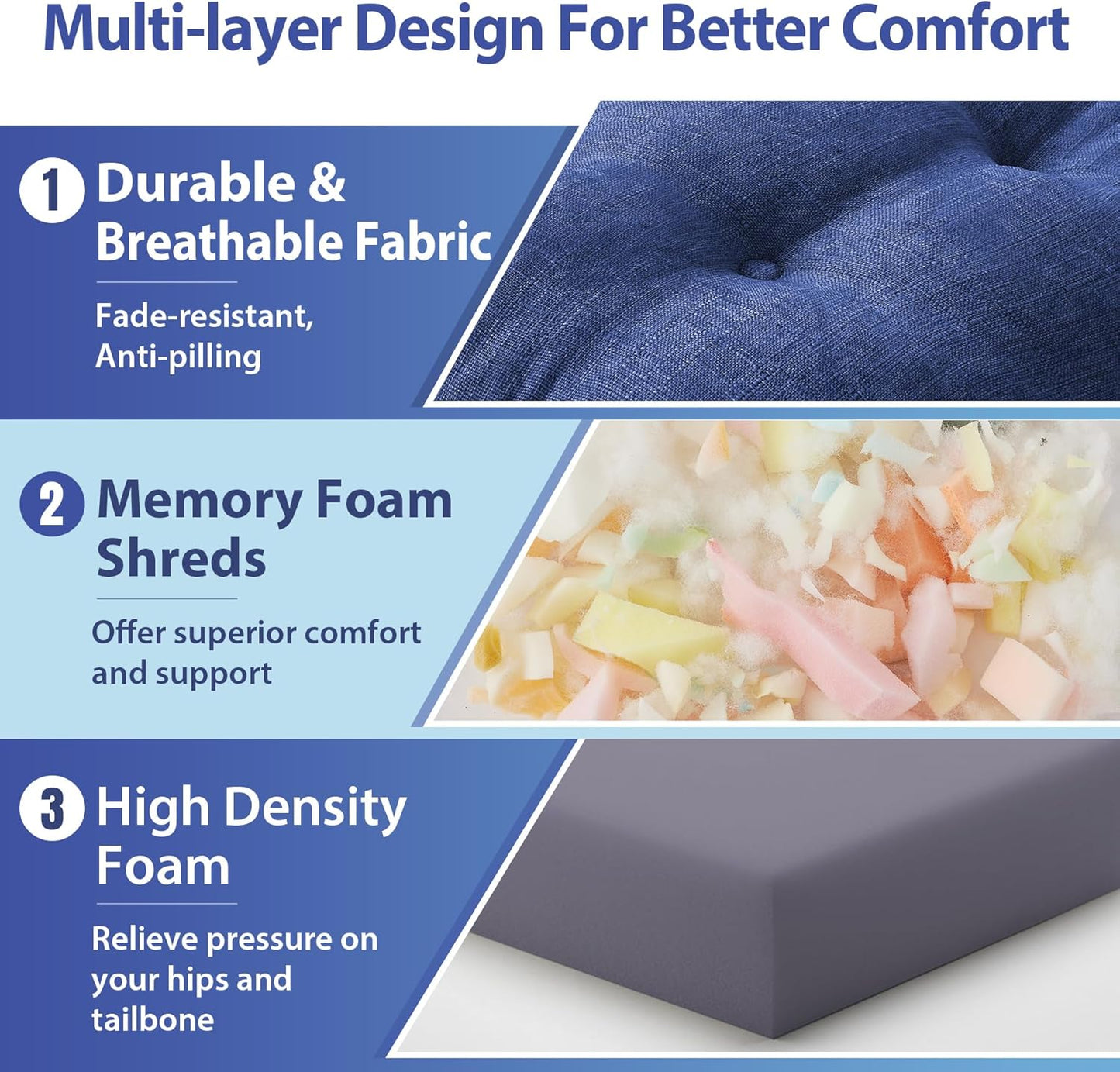 Chair Cushions, Dining Chair Cushions, Tufted Indoor Chair Pads, Set of 2, Navy Blue, 16.5'' x 16.5'' x 3.5''