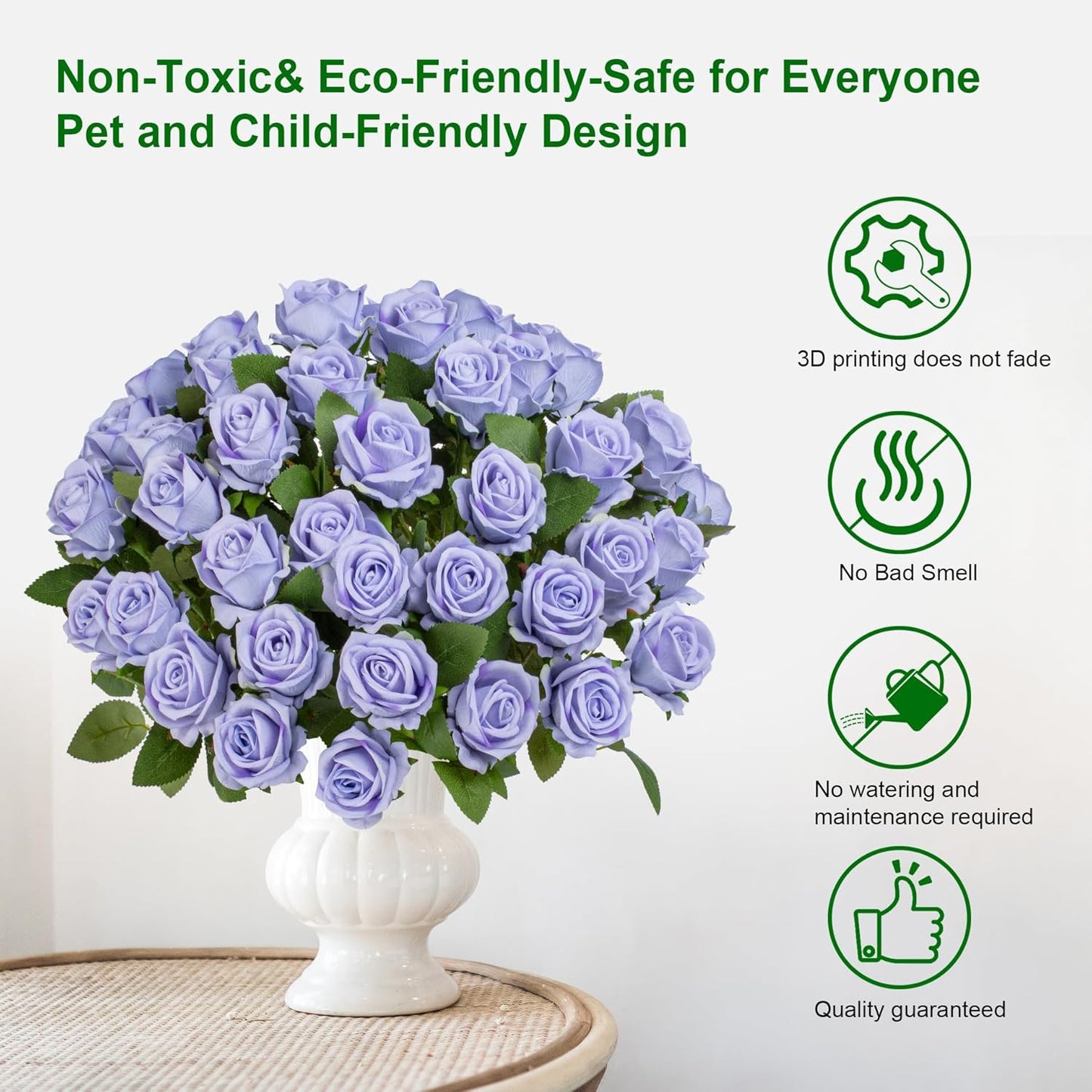 Fake Plants Roses Flowers Plastic Flowers Spring Decorations for Home Gifts for Gf Roses Artificial Flowers for Vase Fake Flowers Home Decor 19.6"(Light Purple 50PCS)