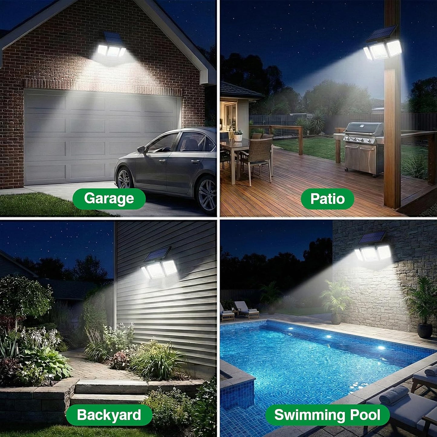 Solar Outdoor Lights Motion Sensor, 2500LM 286 LED Security Flood Lights with Visual Battery & Mode Display, 3 Lighting Modes, IP65 Waterproof 3-Head Wide Angle for Garage, Yard, Patio (2 Pack)