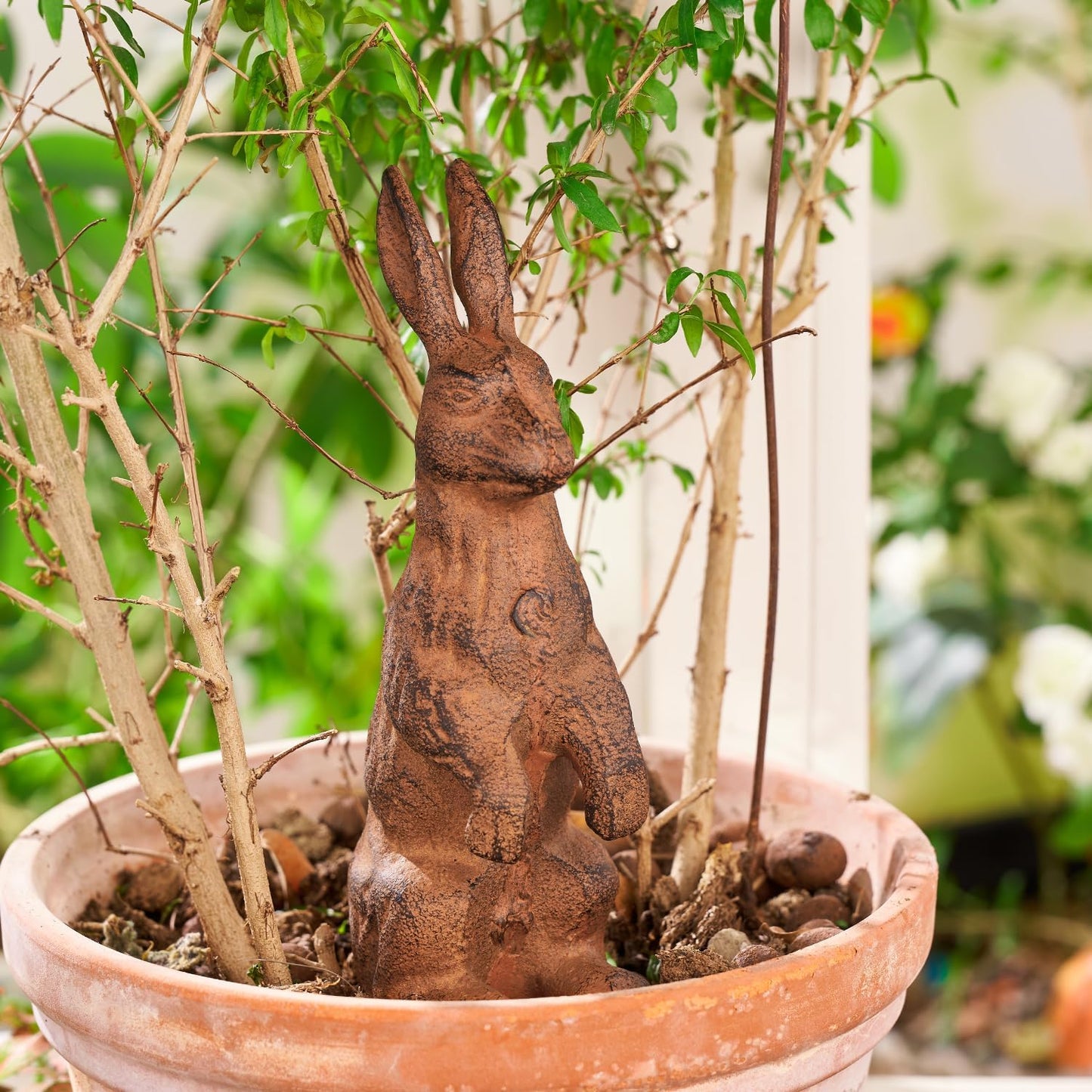 Sungmor Cast Iron Rabbit Statue,Rustic Rust Heavy Duty Animal Collection Sculpture, Paperweight, Doorstop, Adorable Garden Figurine - Standing Rabbit Statue