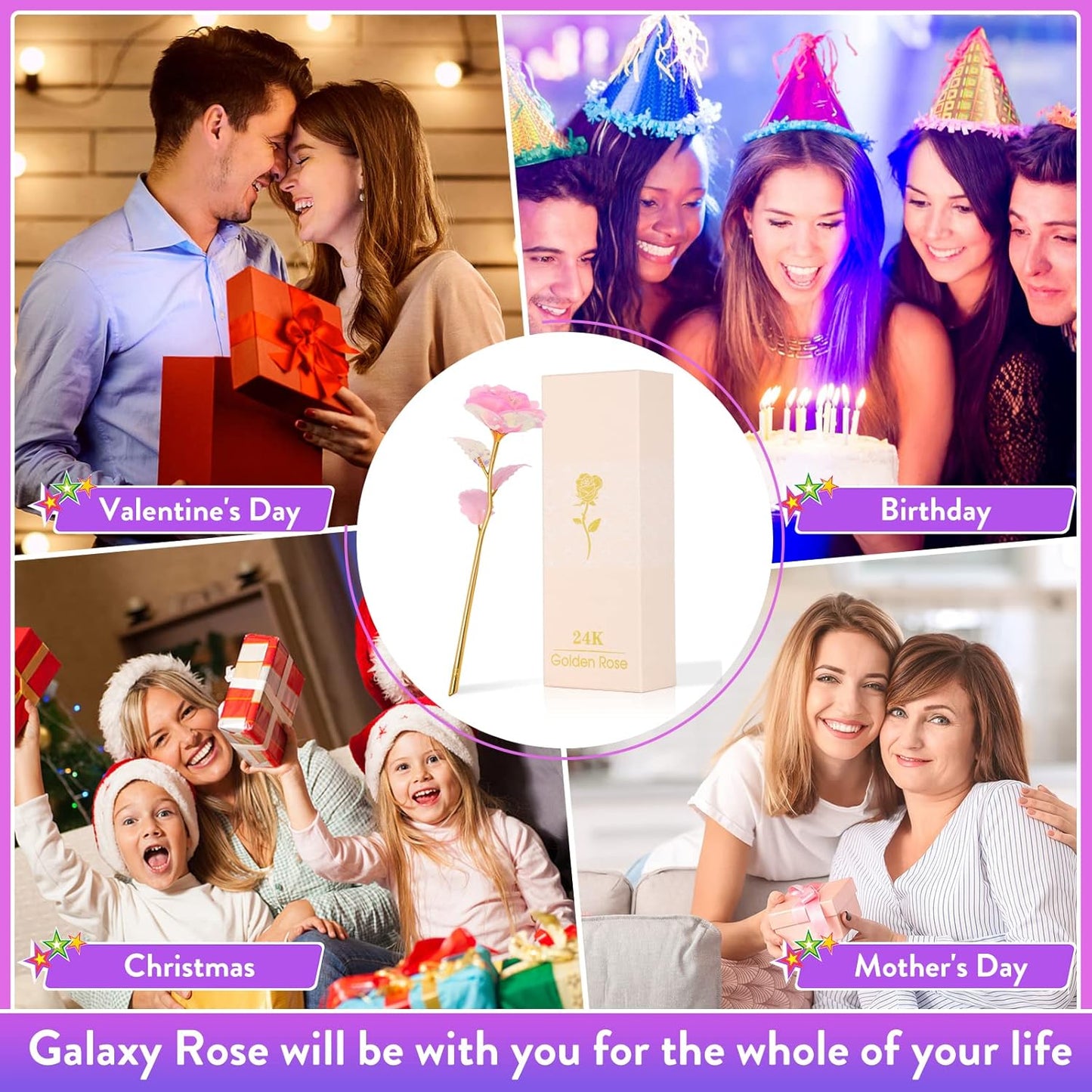 Mothers Day Mom Gifts for Women Birthday Gifts for Women Galaxy Rose Glass Flowers Forever Eternal Roses Artificial Flowers Gifts for Grandma Wife Daughter