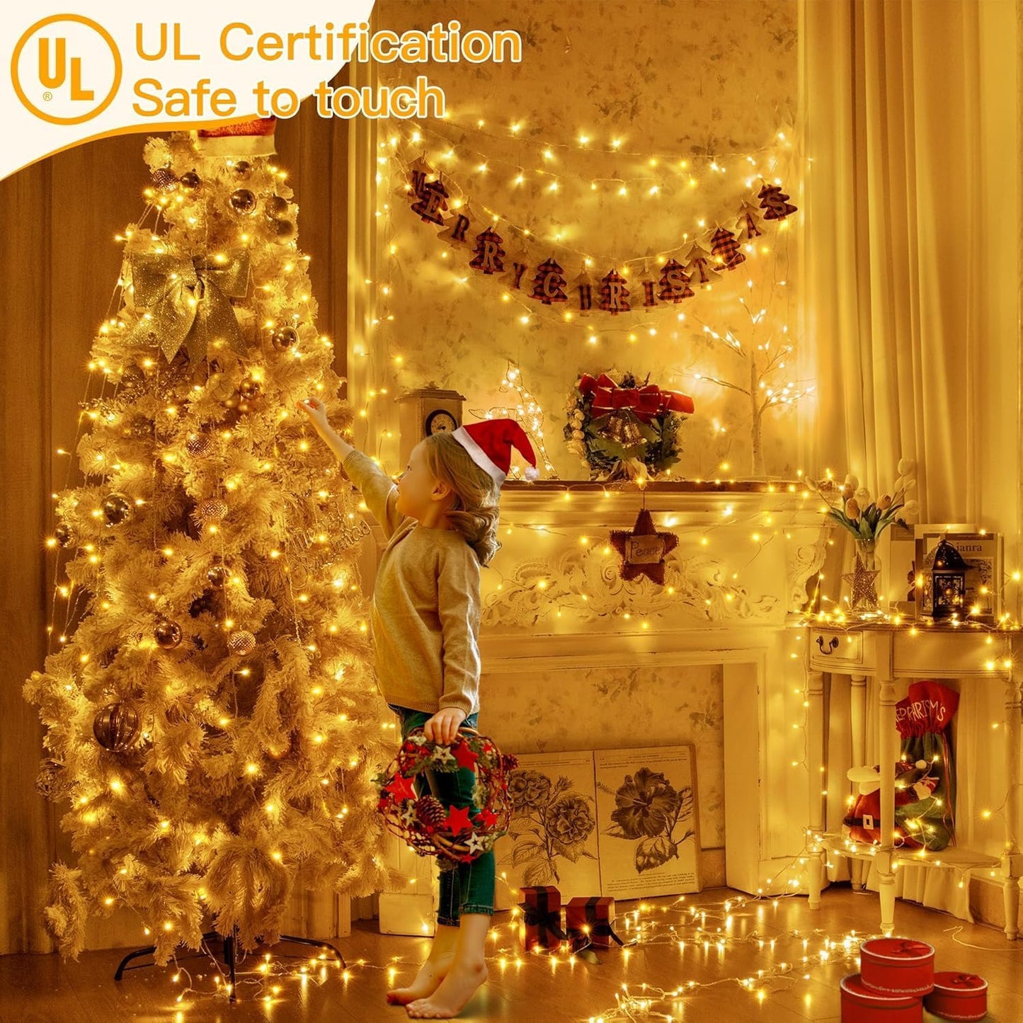 Ollny Christmas Lights Outdoor Waterproof, 1000LED 328FT Super Long String Lights with Remote 3 Timer, Plug in 8 Modes Fairy Light for Outside House Bedroom Xmas Decorations, Warm White