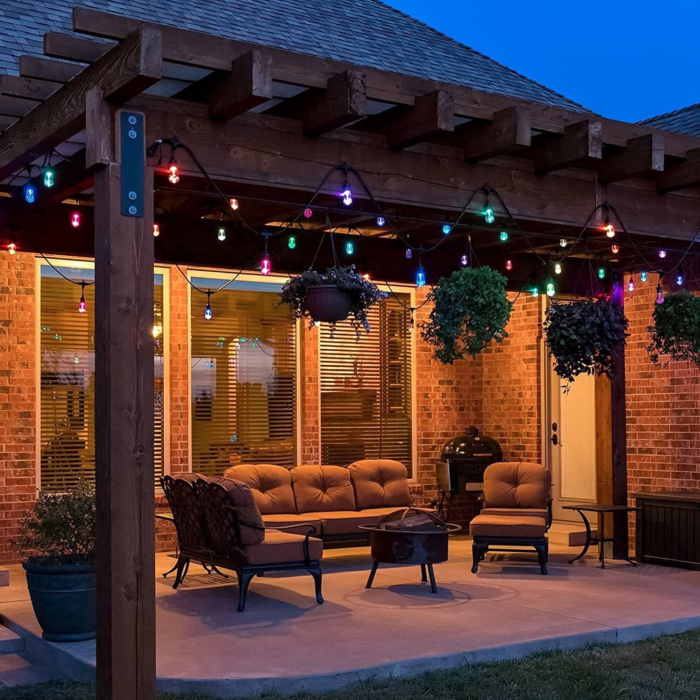 Commercial Grade 48FT LED Outdoor String Lights with Remote Control - 15 Shatterproof Bulbs Waterproof Color Changing Christmas Lights, Dimmable for Patio, Garden, Wedding Decor