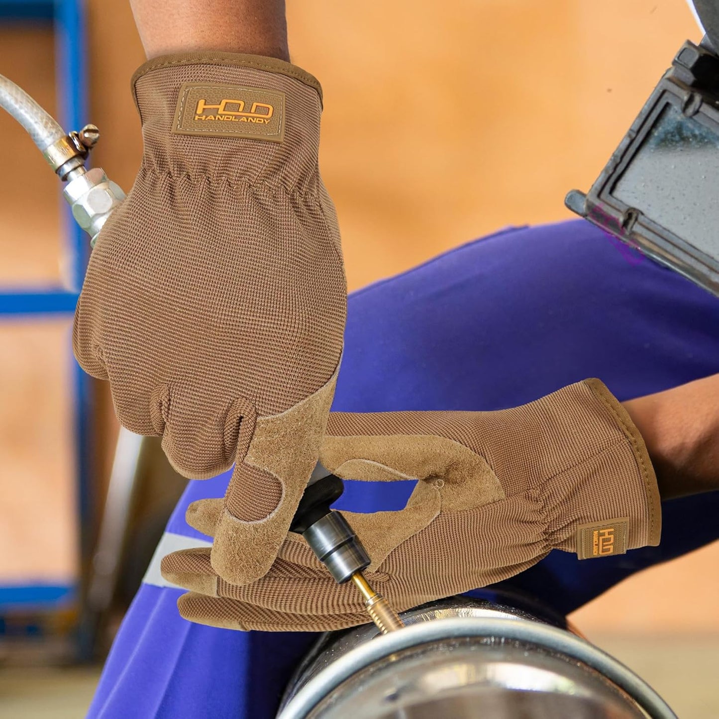 HANDLANDY Leather Work Gloves for Men & Women, Reinforced Durable Garden Gloves, Cowhide Working Glove for Gardening