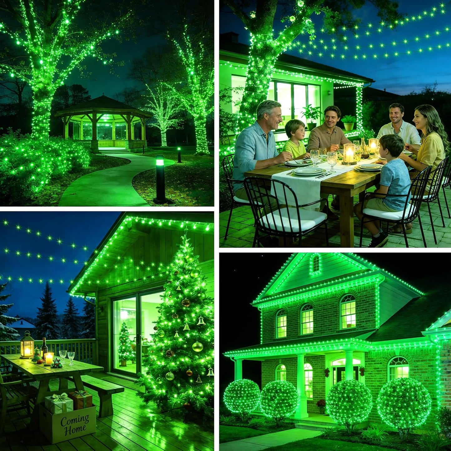 4 Pack Green Solar Fairy Lights Outdoor, 131ft 400 Led Solar String Lights Outdoor Waterproof with 8 Modes, Green Wire Twinkle Lights for Outside Christmas Garden Party Decorations