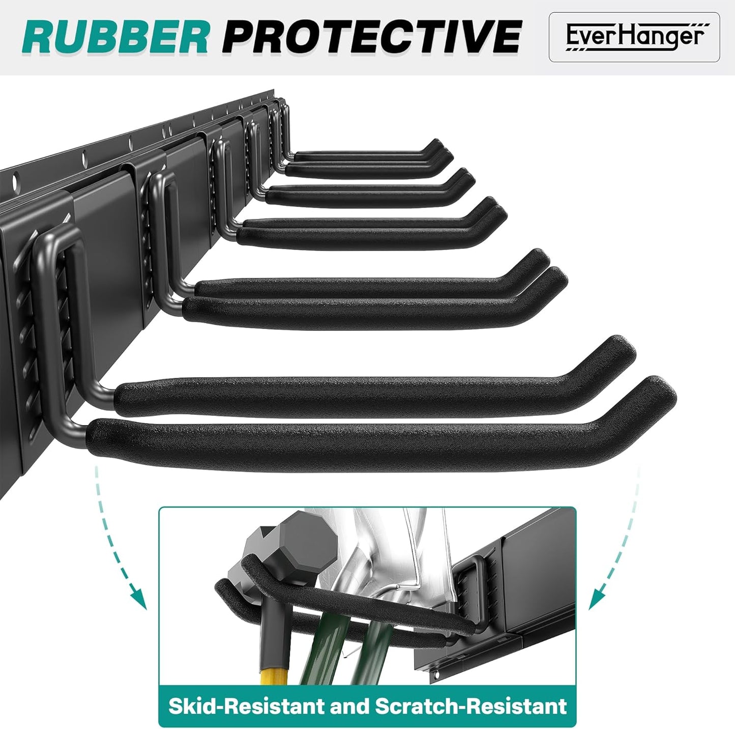 EVERHANGER Garage Tool Storage Organizer, Wall Mount Garden Tool Rack Organization, Heavy Duty Folding Chair Hangers with 6 Adjustable Hooks, Max Load 450lb, 48inch