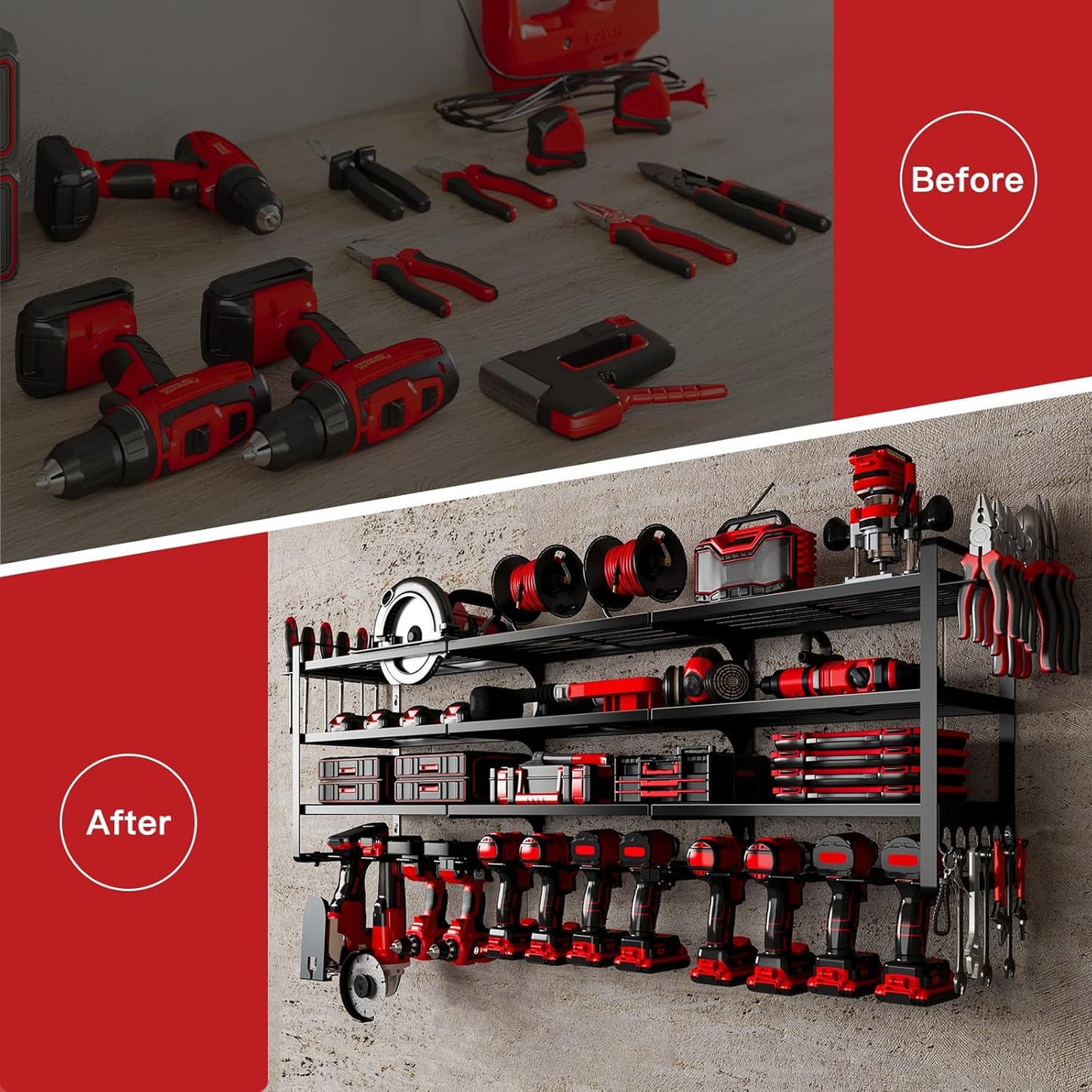 48" Large Power Tools Organizer Wall Mount,12 Drill Holder for Garage, Workshop Heavy Duty Storage Rack