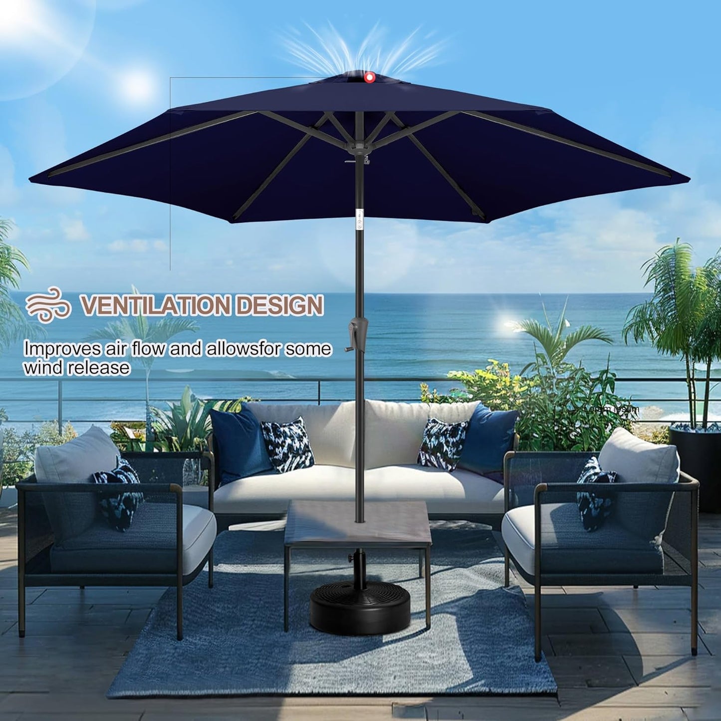 FLAME&SHADE 10ft Patio Umbrella - Outdoor Umbrella with 6 Sturdy Ribs, Push Button Tilt and Crank, UV Protection Table Market Umbrella for Pool, Porch,Garden, Deck, Backyard (Navy Blue)
