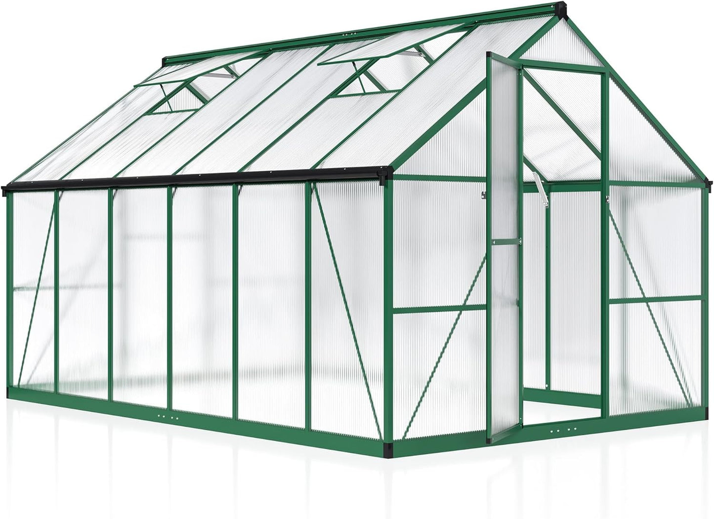AirWire 8×12 FT Walk-in Greenhouse for Outdoors, Polycarbonate Greenhouse Kit with Roof Vent, Large Heavy Duty Green Houses for Outside Backyard Patio Garden, Green