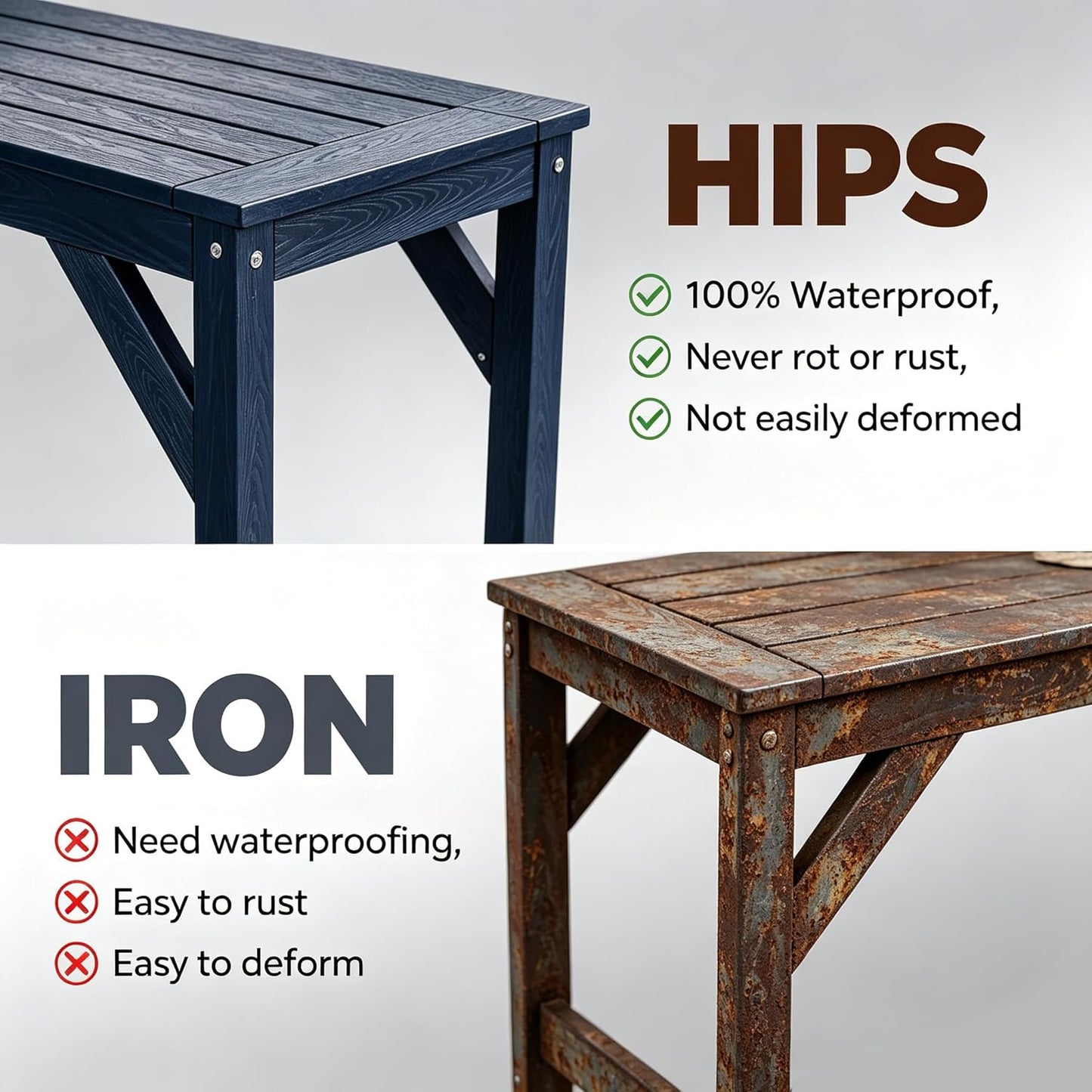 Outdoor Patio Bar Set,All Weather HIPS Table and Chairs Set,High Top Dining Table with 2 Bar Stools,Outside Rectangle Furniture for Balcony,Poolside,Backyard, Garden (Blue, 3 pcs)