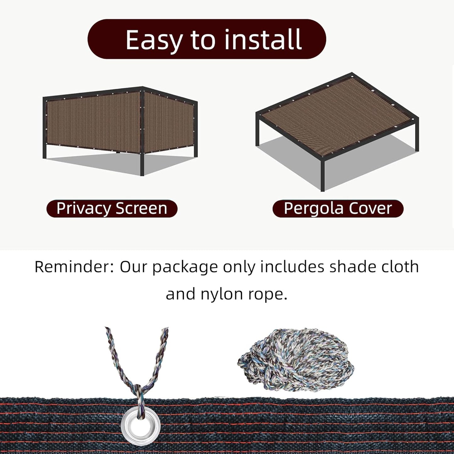 Shade Cloth with Grommets and Ropes, 80% UV-Blocking Sun Shades Outdoor Patio, 10 X 20 FT Pergola Shade Cover, Mesh Sun Shades for Greenhouse, Garden, Backyard