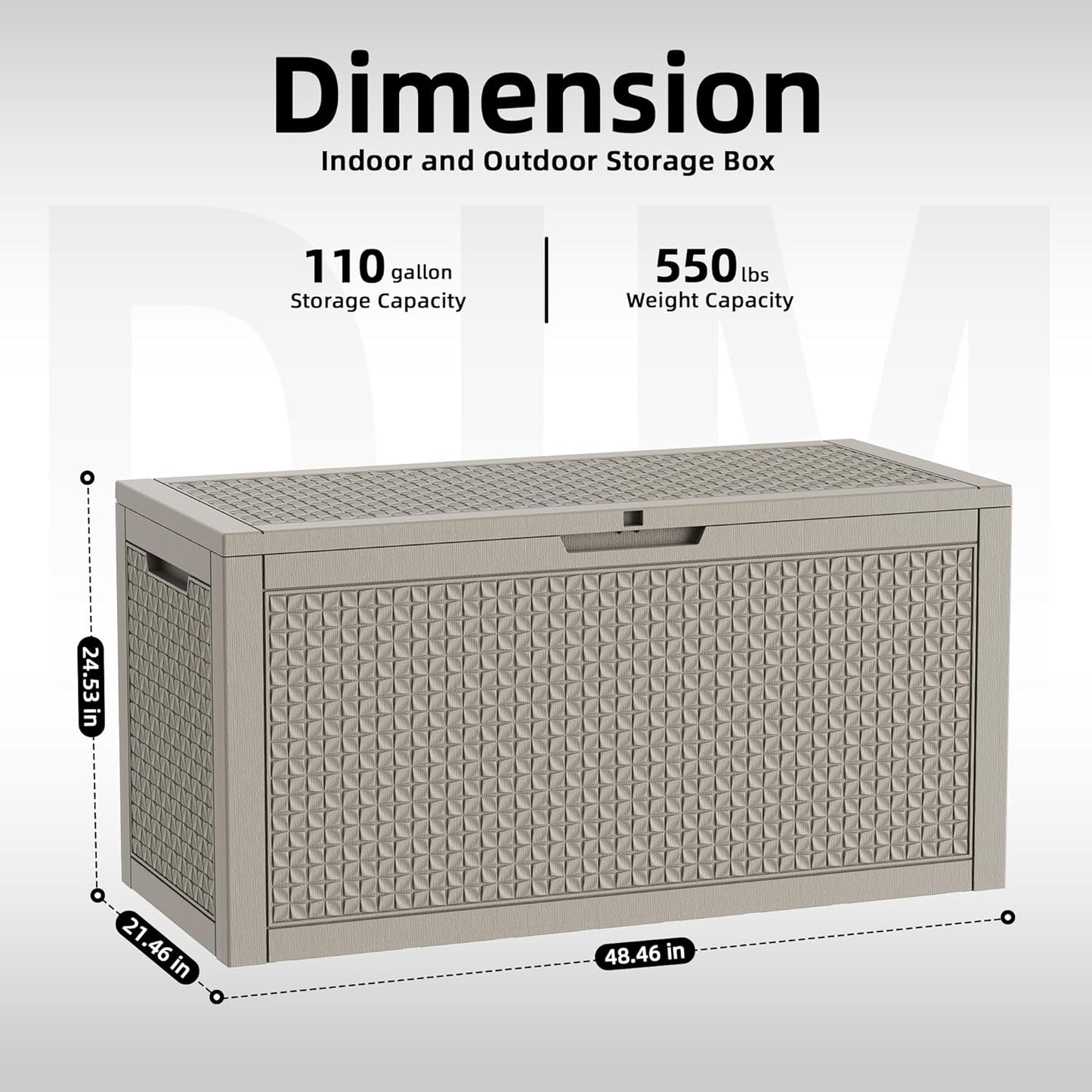ROJIK 110 Gallon Waterproof Outdoor Deck Storage Box, Lockable Resin Patio Storage Bin with Lid for Garden Tools, Patio Cushions & Outdoor Accessories(Grey)