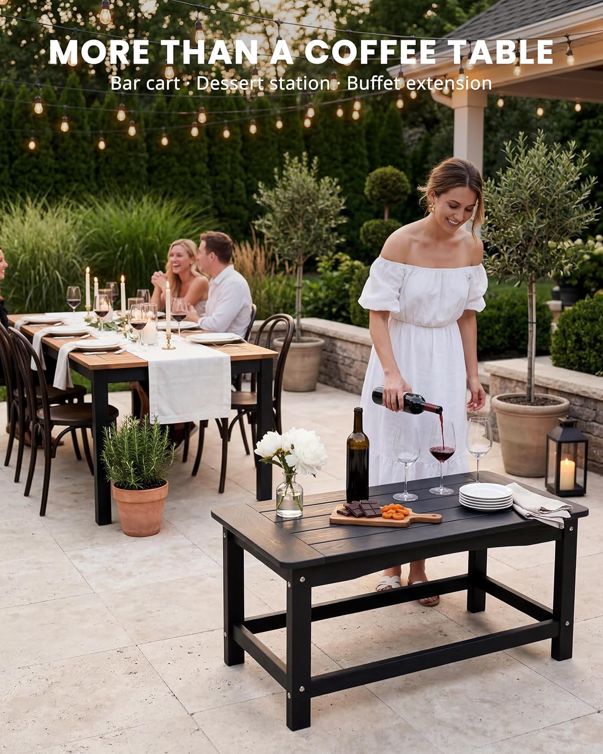 Outdoor Coffee Table for Patio, 35 Inch Rectangle Patio Coffee Table, Black All-Weather Poly Lumber Balcony Table, 250 lb Capacity Small Patio Table for Deck Garden Porch Poolside
