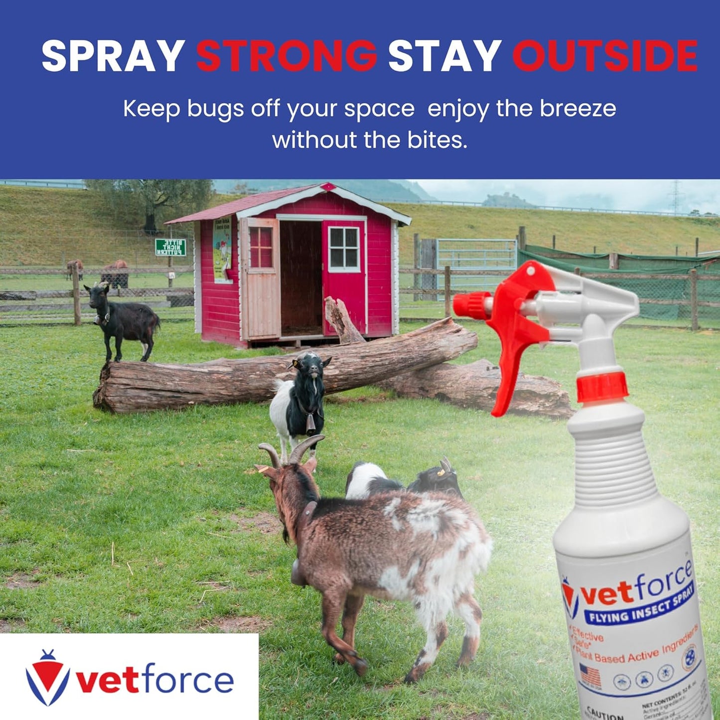 Flying Insect Spray – Fast Action Formula – Broad Coverage Use – Plant-Derived Oils – Easy Spray Application – for Mosquitoes, Stable and House Flies – Gentle Around Animals – 32 oz