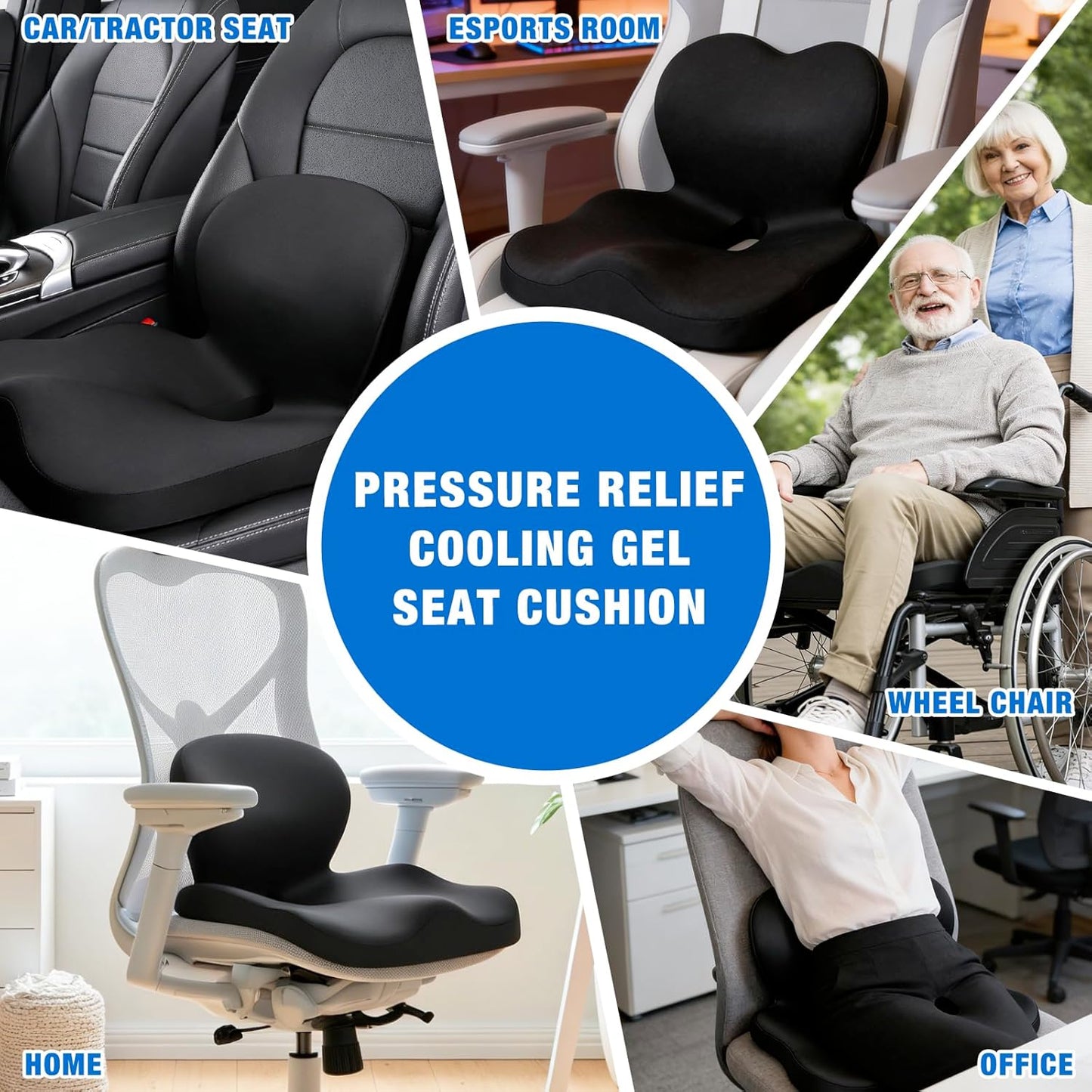 Seat Cushion with Back Support,Cooling Gel & Memory Foam Lumbar Support Pillow for Office Chair,Ergonomic Office Chair Cushions for Sciatica Pain Relief,Gel Seat Cushions for Car,Office,Desk