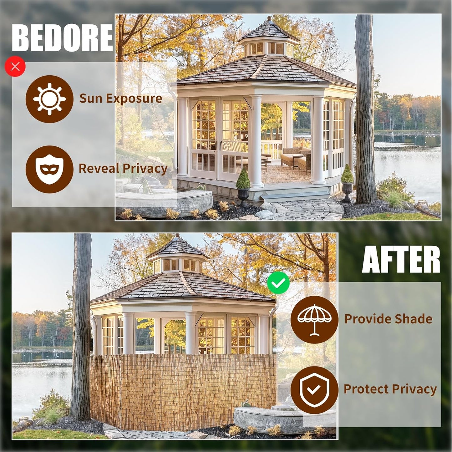 Natural Reed Fencing, Eco-Friendly Reed Fence, 3.3 feet High x 16.44 feet Long, Reed Screen for Backyard Patio Garden and More,Brown