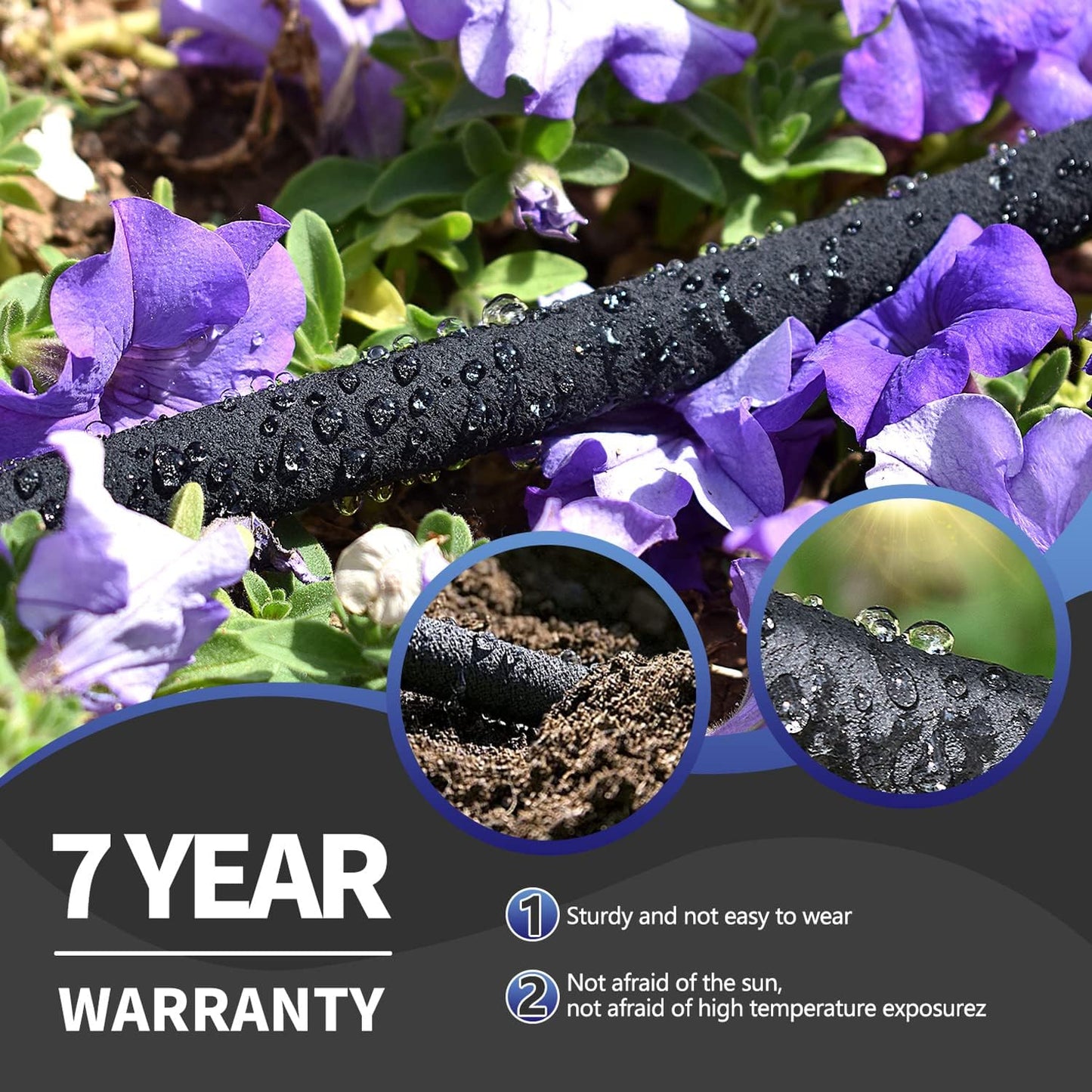 Soaker Hose 100 FT for Garden Beds, 1/2’’ Rubber Garden Soaker Hoses 100 FT with Connectors, Drip Irrigation Watering Hose for Vegetable, Tree, Lawn Yar (100 FEET)
