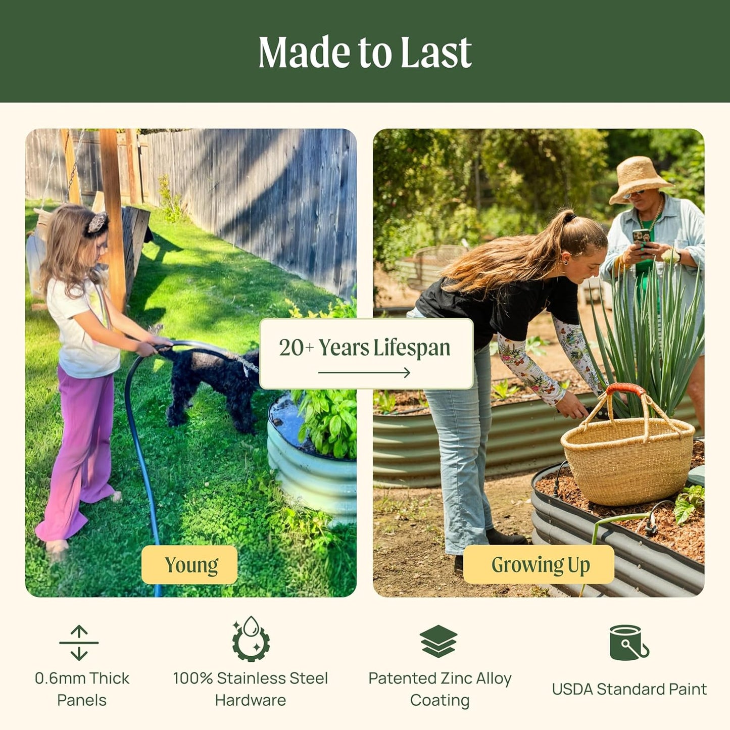 Vego garden Raised Garden Bed Kit, 17" Tall 10 in 1 Modular, Metal Planter Box for Vegetables, Flowers, Herbs, Sunlit Oak