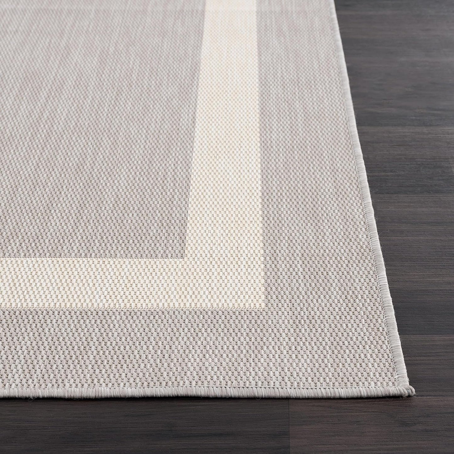CAMILSON Outdoor Rug 6x9,Modern Outside Rugs for Patios Porches Waterproof Durable Washable Non-Shedding, Easy-to-Clean Indoor Outdoor Area Carpet (6 x 9, Bordered - Gray/White)