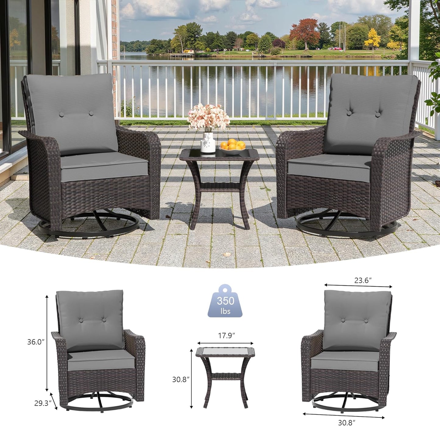 11 Pieces Outdoor Patio Furniture Set,Outdoor Sectional Furniture with 45" 55000 BTU Gas Propane Fire Pit Table,PE Rattan Wicker Patio Conversation Set,Swivel Rocking Chairs Set,Grey