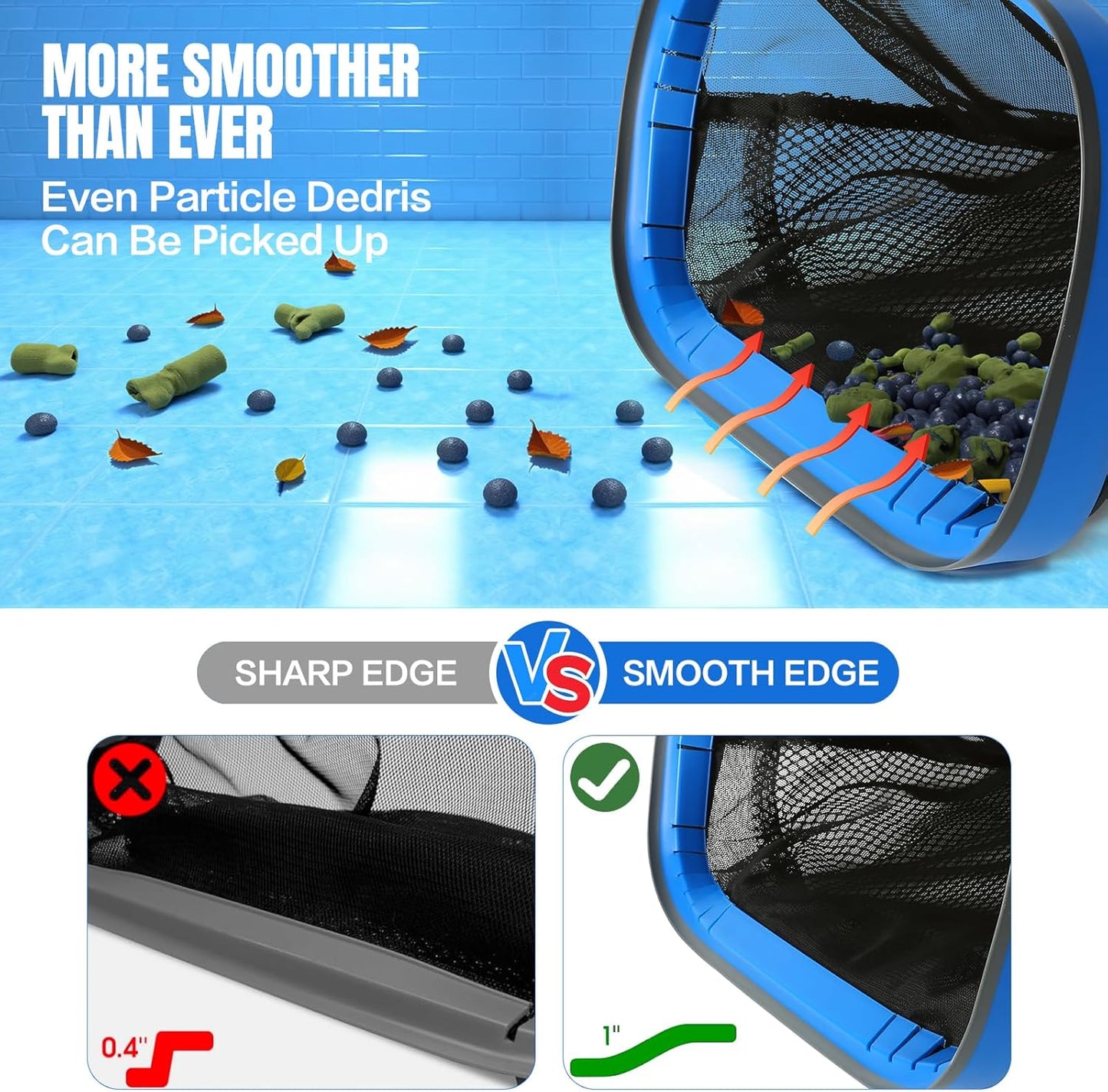 joyhalo Pool Skimmer Net with Pole,Upgraded Extra Wide Scoop Edge, Swimming Leaf Rake with 2.5FT-10FT Adjustable Aluminum Pole for Cleaning Leaves, Debris