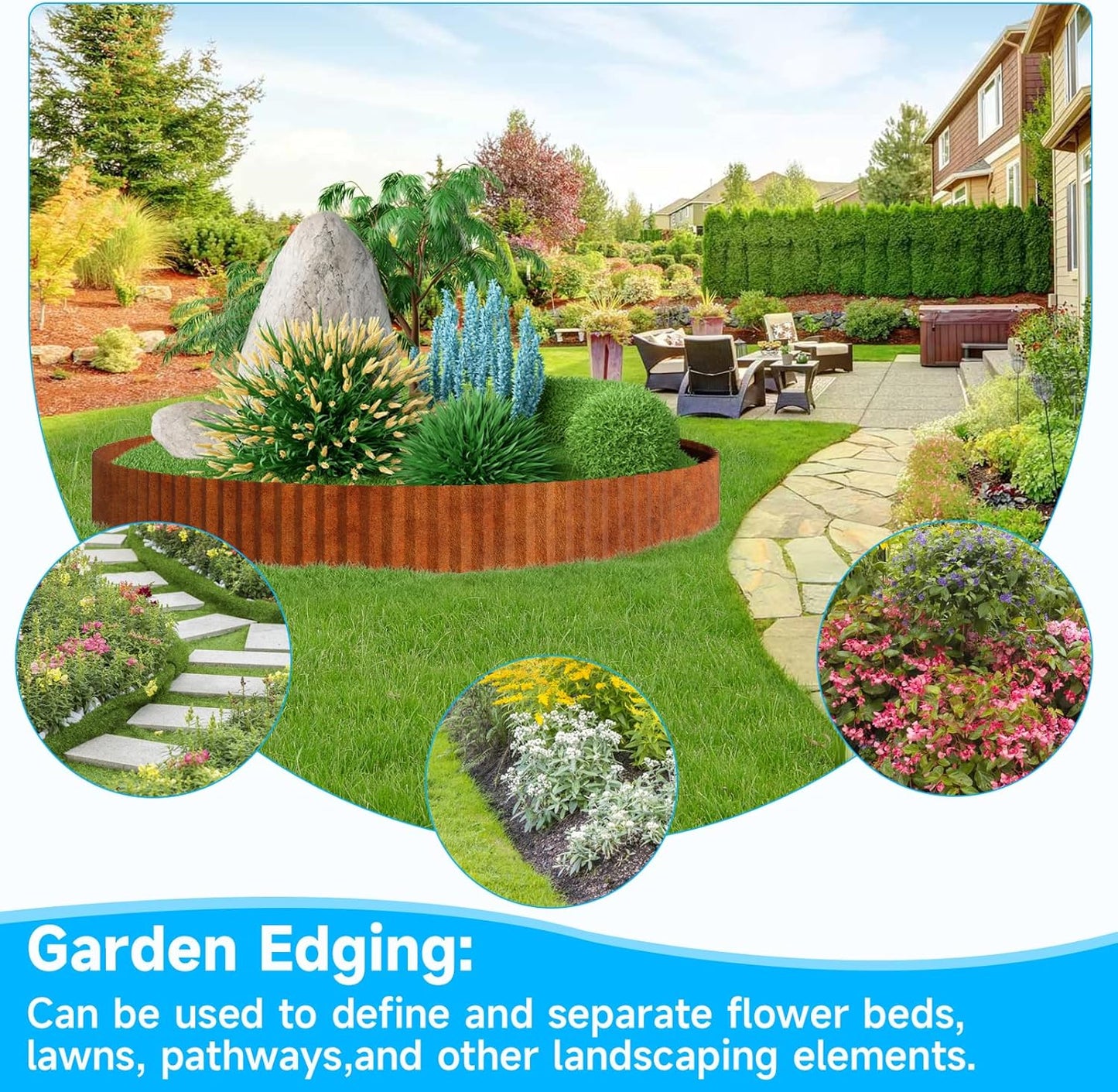 MTART Metal Garden Edging for Landscaping, Sturdy Corrugated Edging Border for DIY Flower Bed, Lawn and Landscape Edging (Rusty, 6"×40Ft)