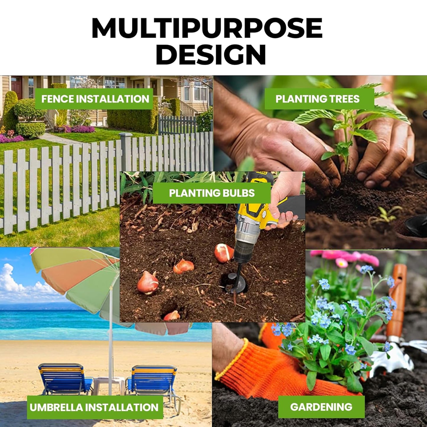 K-Brands Auger Drill Bit for Planting – 4 x 12 Inch - Garden Spiral Hole Drill Planter for Bulb Planting, Bedding Plants, Umbrella Holes - 3/8 Inch Hex Drive Drill