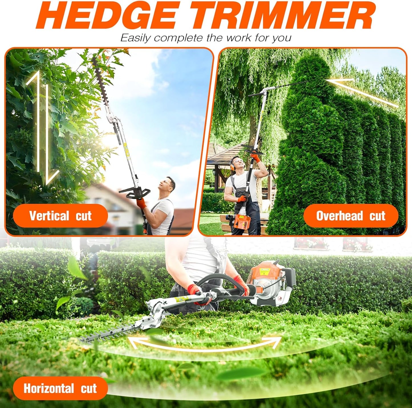 52cc 3 in 1 Gas String Trimmer with Gas Hedge Trimmer,2-Stroke Brush Cutter Gas Powered,Gas Weed Eater Trimmer for Weeds and Grass (52cc Gas Trimmer)
