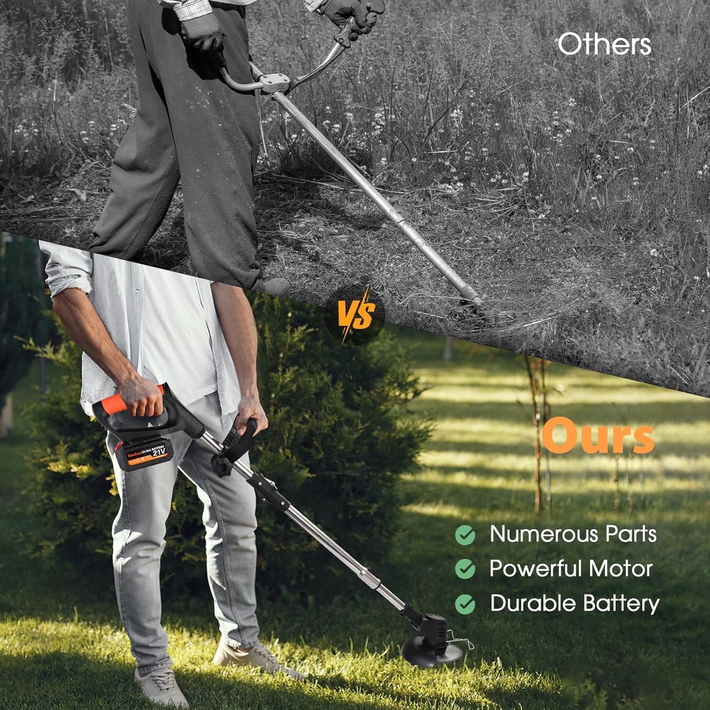 21V Electric Weed Wacker, Cordless Brush Cutter String Trimmer with Adjustable Pole & 2x3.0Ah Battery-Powered Weed Wacker, Lightweight & Low Noise, Foldable 3-in-1 Weed Eater for Outdoor, Garden, Yard
