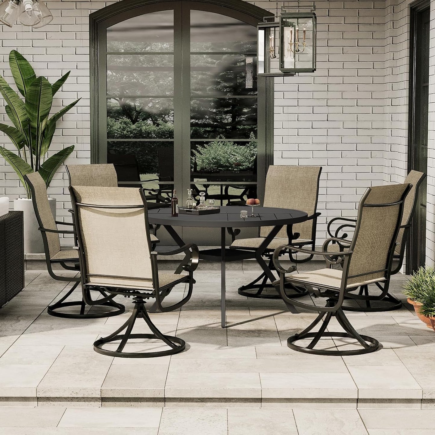 47" Outdoor Patio Table Dining Table, All Weather Metal Round Patio Table with Adjustable Umbrella Hole, Patio Furniture for Lawn Garden Backyard, Black