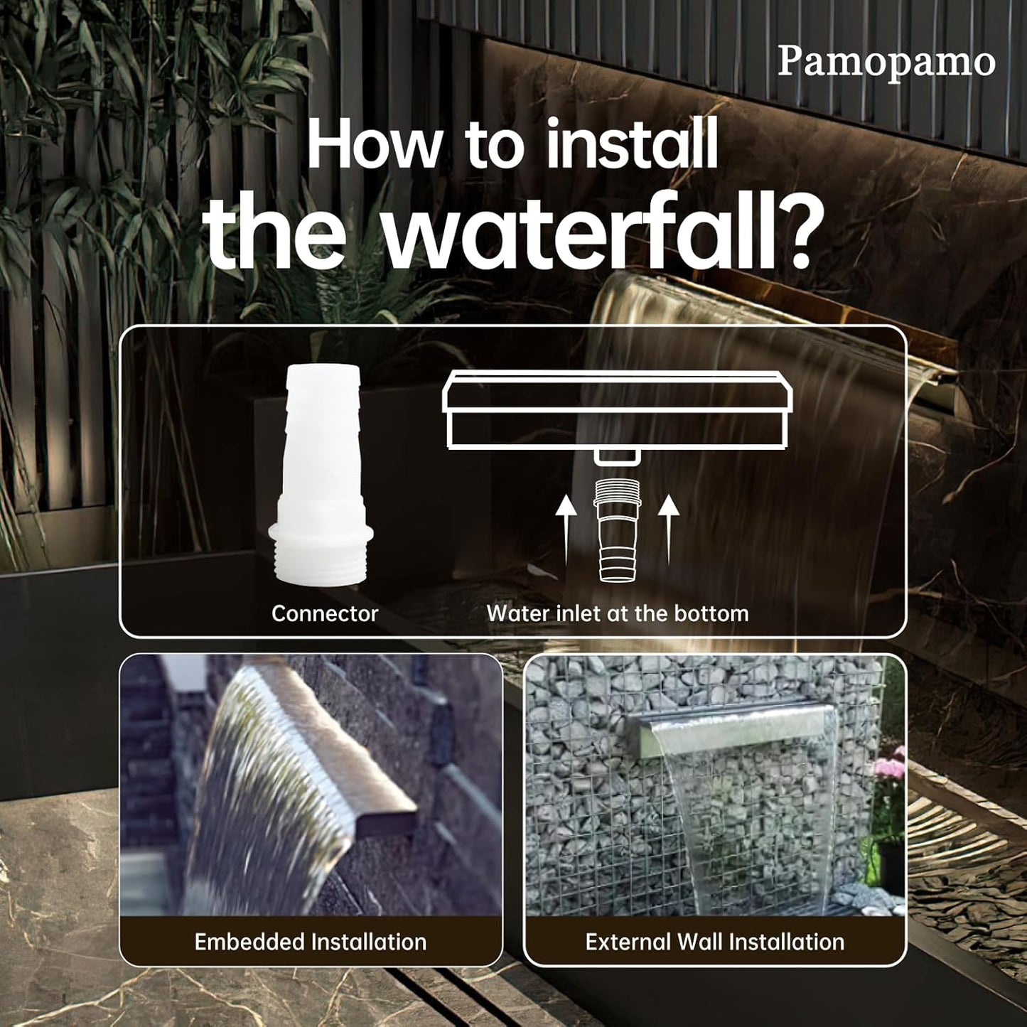 Pool Waterfall Spillway Stainless Steel Koi Pond Fountain, APP Control LED Lighted Waterfalls Kit, Outdoor Water Flow Fountains for Garden Swimming Pool Decoration-11.8"x7.8"x3.9"