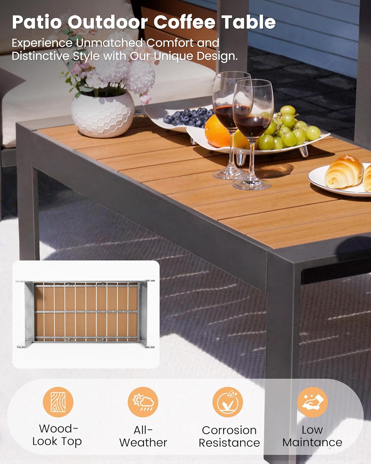 Sundale Outdoor Aluminum Patio Furniture Set, 5 Piece Metal Patio Conversation Sets with 5" Thick Cushions, Shimmer Coated Outdoor Couch with 2 Extendable Side Tables for Yard, Deck (Beige)