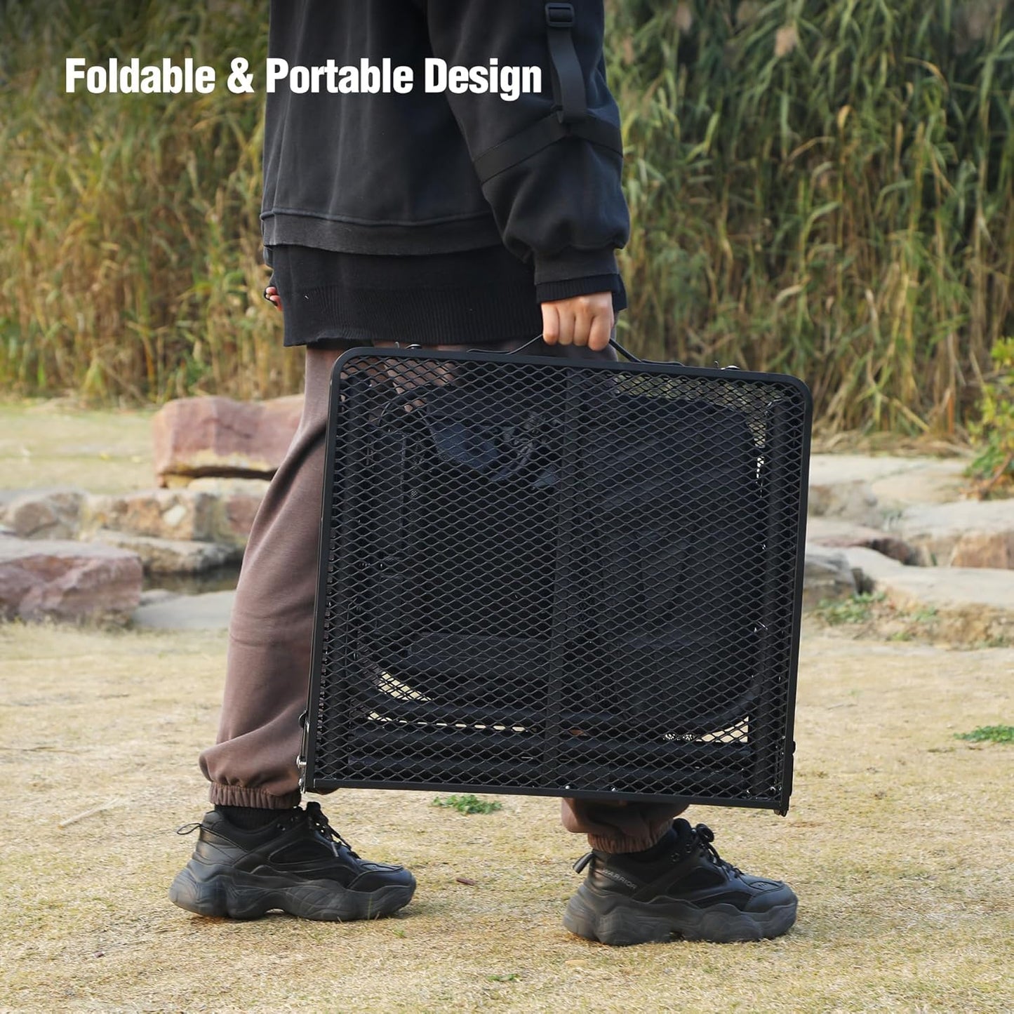 REDCAMP Folding Portable Grill Table with Sink for Outside, Lightweight Aluminum Metal Grill Stand Picnic Table for Camping Cooking BBQ RV Picnic, 2 Heights Adjustable,Black 36"x20"