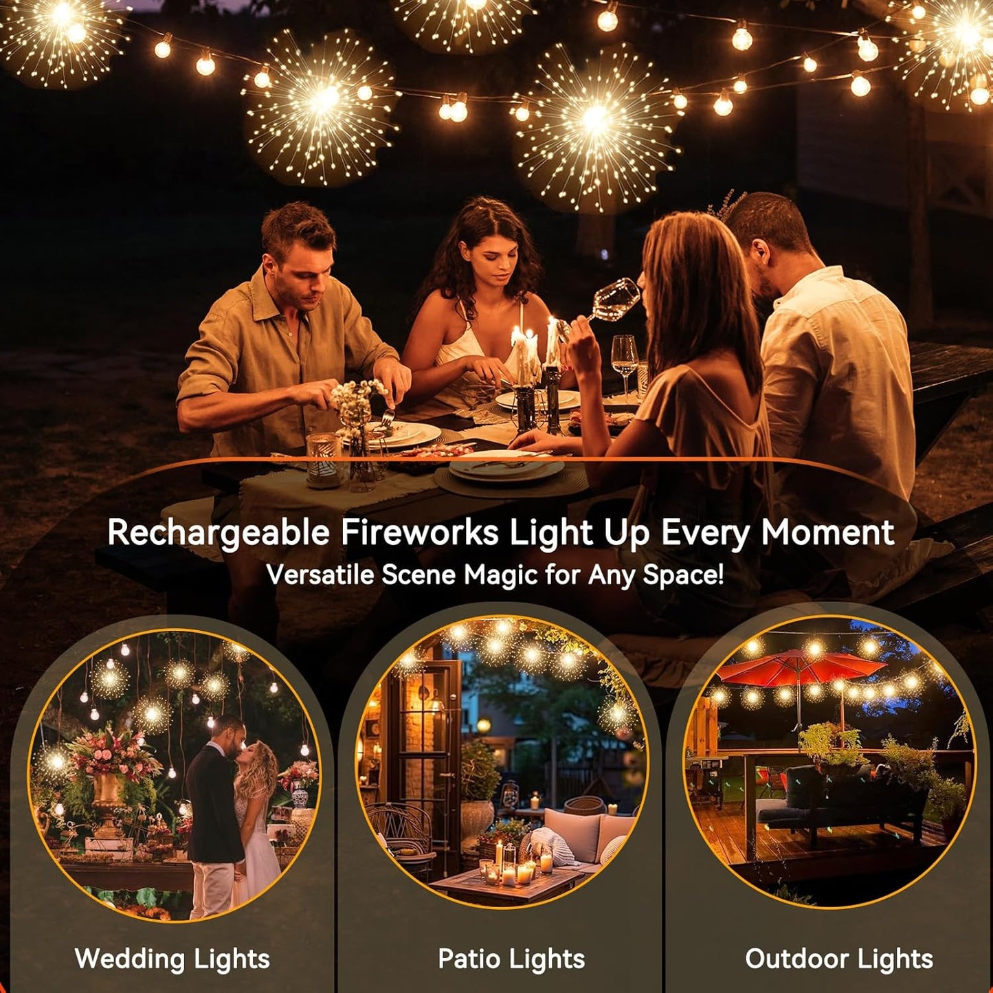 SeaShine 1600LED Fireworks Lights Outdoor, Rechargeable Hanging Fairy Starburst Lights, Waterproof Smart Firework Light with Remotes, 8 Modes, Timer for Garden Weddings Outdoor Christmas Decor 8 Pack