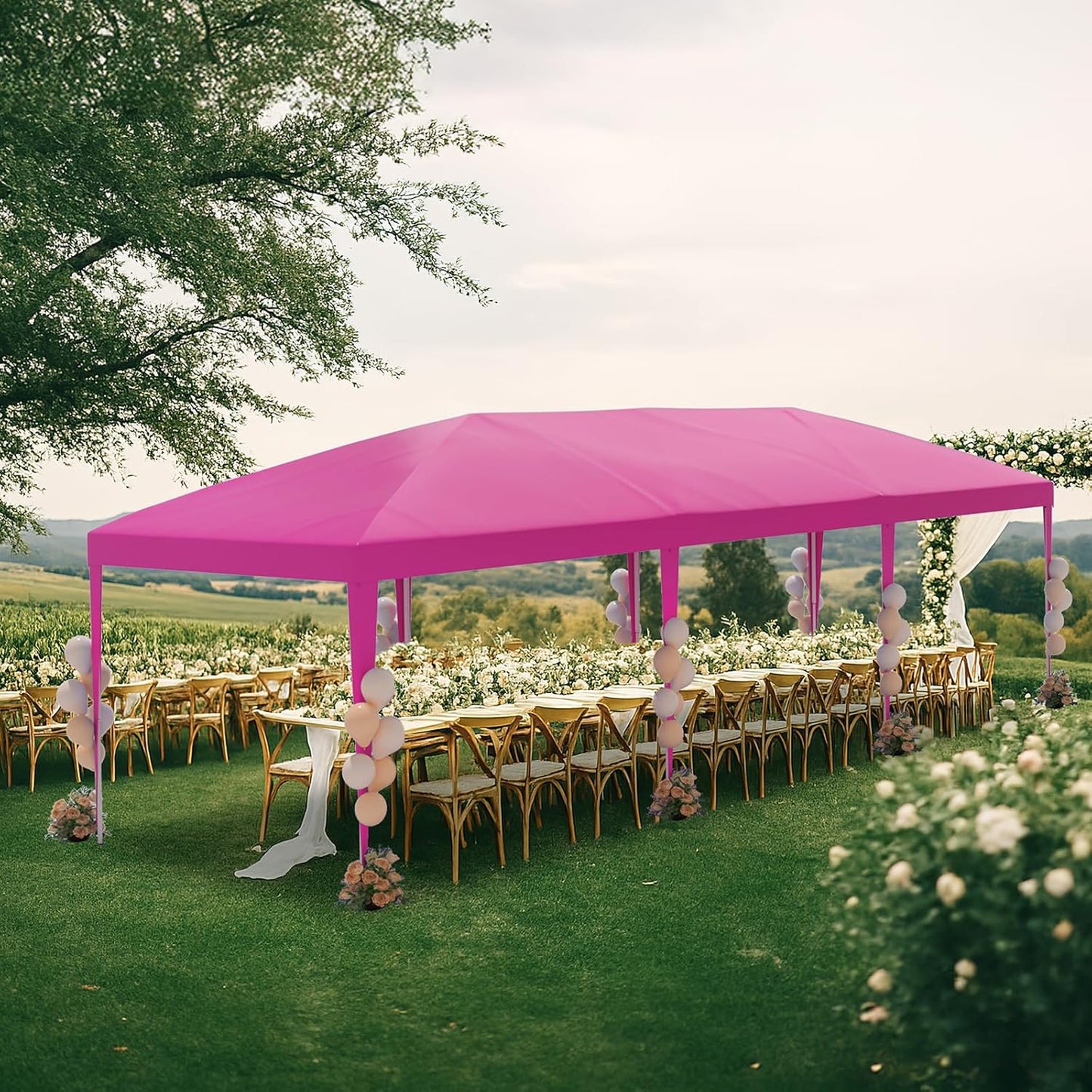10x30 Pink Pop Up Tent with 8 Sidewalls, Heavy Duty Outdoor Canopy Waterproof Canopy Event Tents for Parties Party Wedding BBQ Events, 8 pcs Weight Bag,Carry Bag