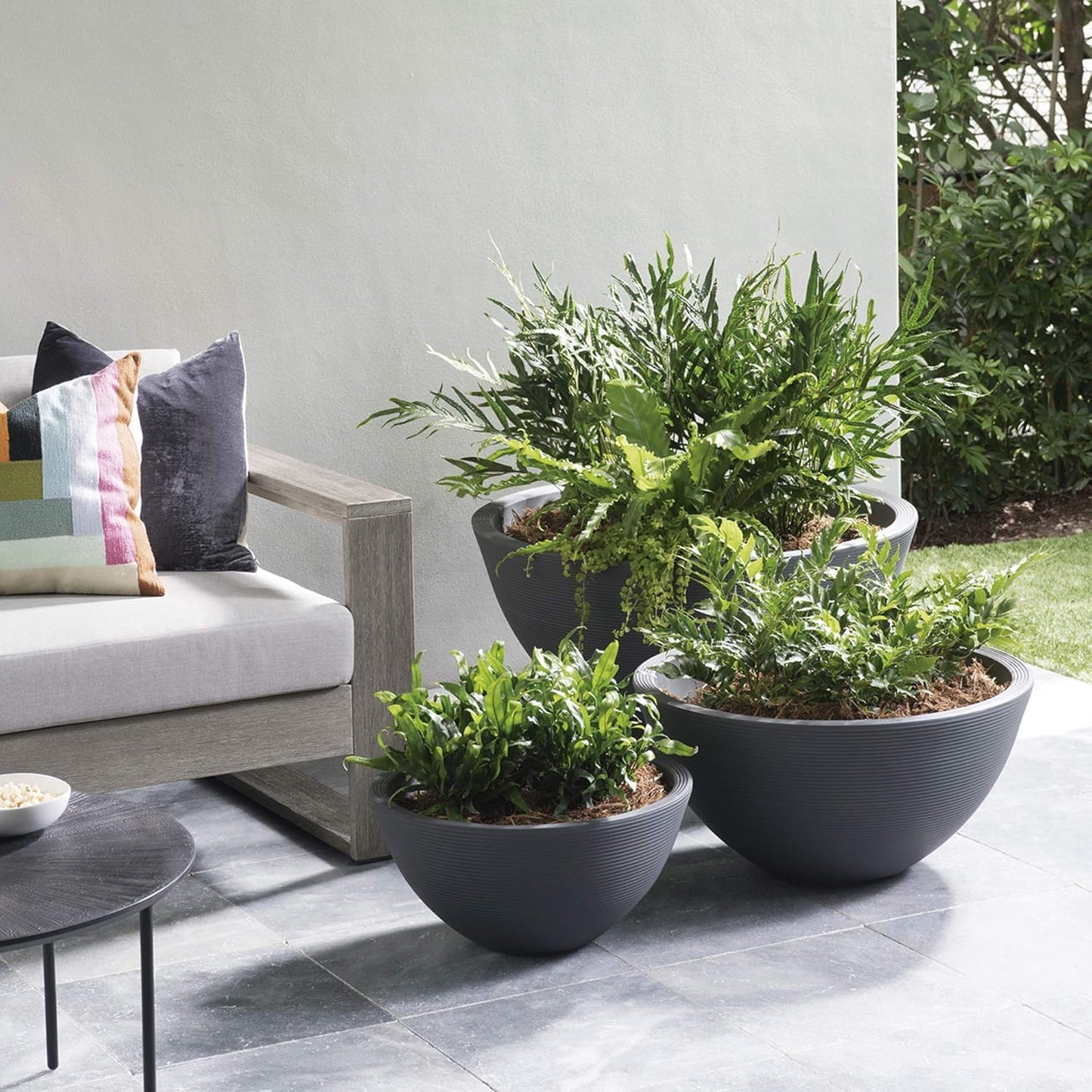 Crescent Garden Delano Bowl Planter, Indoor Outdoor Round Shallow Plant Pot for Water Garden, Bonsai Plant Pots, Succulents with Drain Hole - Double Walled Bowl Lotus Pot, 20" W (Mocha)