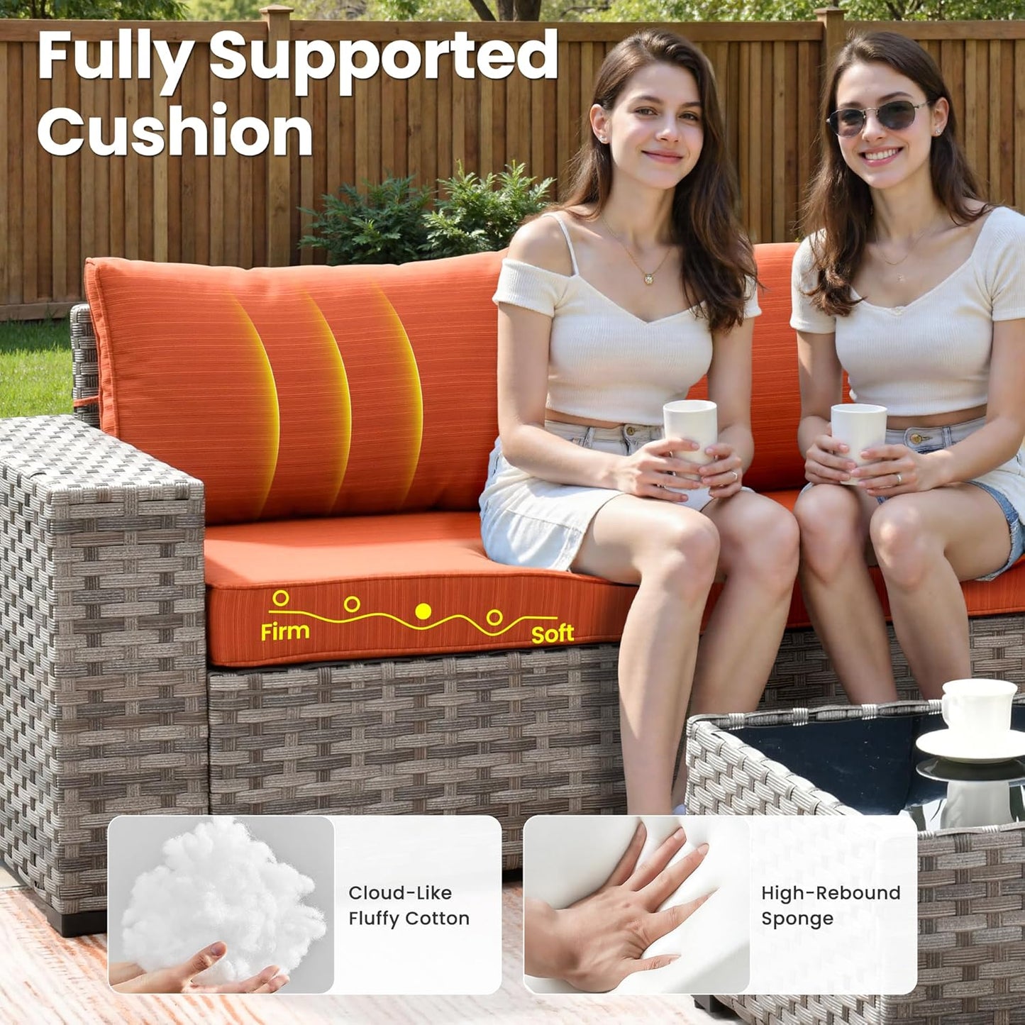 ovios 12 Pieces Patio Furniture Set, Outdoor Wicker Sectional Sofa with Glass Table Comfy Cushions, Modern Modular Deep Seat Couch Rattan Conversation Set, Orange Red