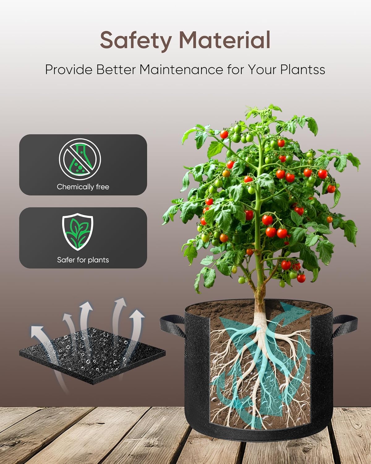 The Growing 5 Pack 20 Gallon Fabric Grow Bags,Thickened Aeration Nonwoven Fabric Plant Pots with Durable Handles,Heavy Duty 300G Planter Pot for Tomato, Fruits, Vegetables and Flowers, Black