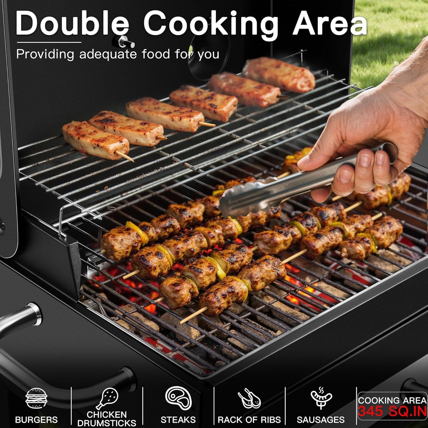 MBY Charcoal Smoker Grill Combo with Offset Firebox – Heavy Duty BBQ Grill with Side Shelf & Warming Rack, Portable for Outdoor Cooking, Backyard, Camping, Tailgating