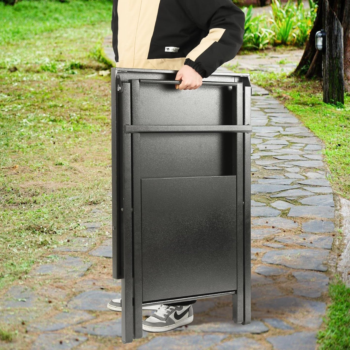 Folding Grill Table with Extra Storage Bottom Shelf, Indoor & Outdoor Prep Table with Garage Rack & Tissue Holder, Pizza Oven Stand for Pizza Oven & Blackstone Griddle, 30" x 24", Black - Lumora Garden